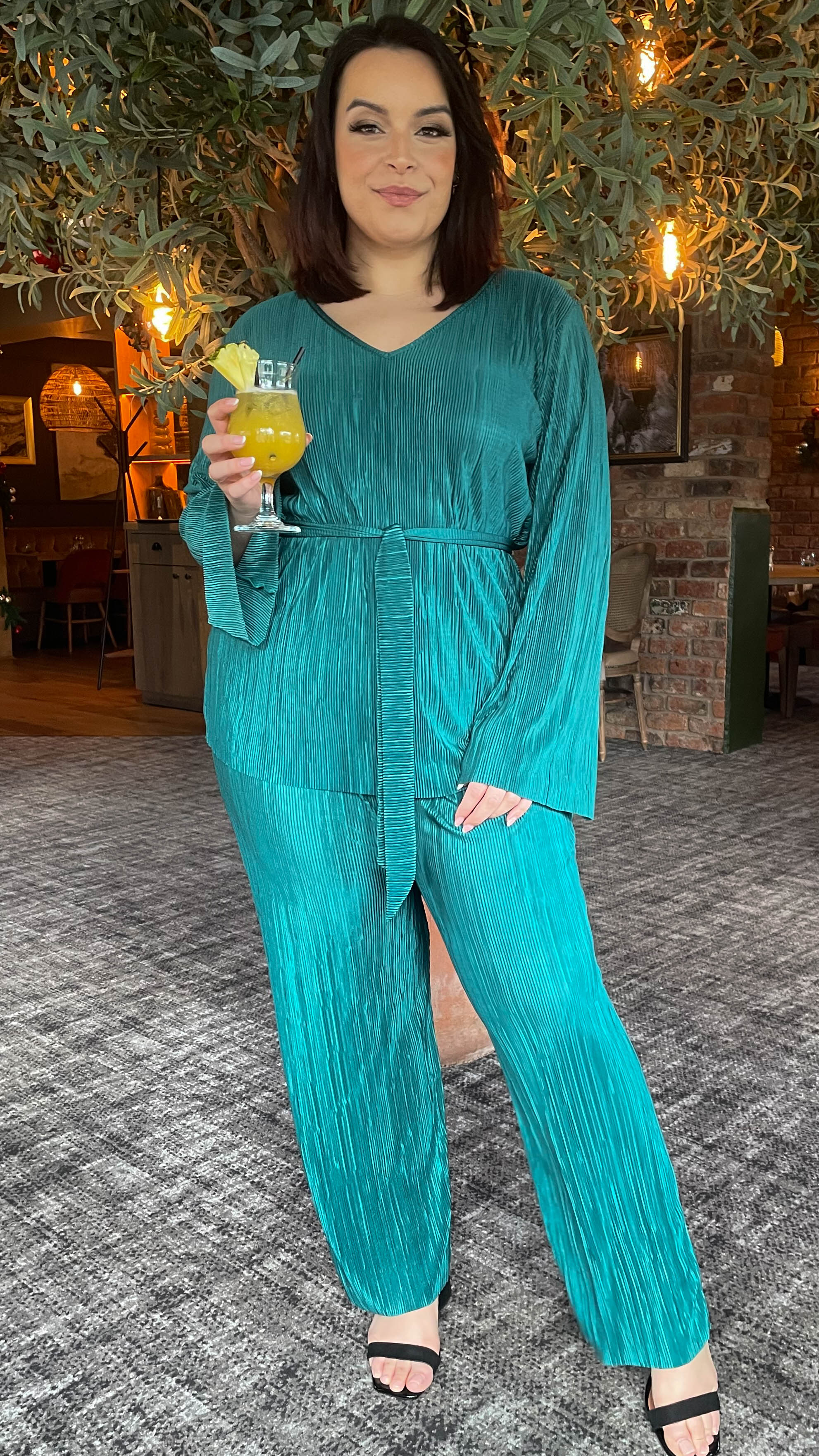 CurveWow Plisse Trouser Bottle Green - Image 3
