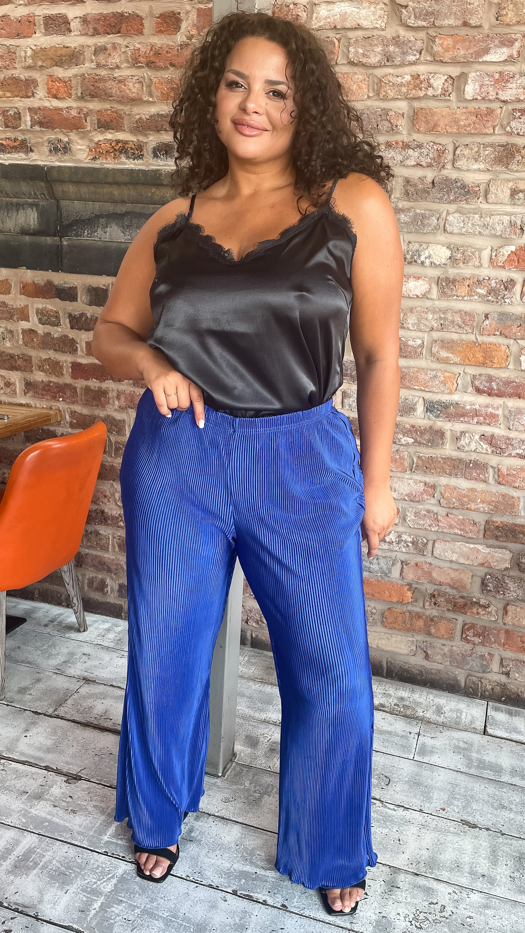 CurveWow Plisse Trousers Royal Blue - Image 2