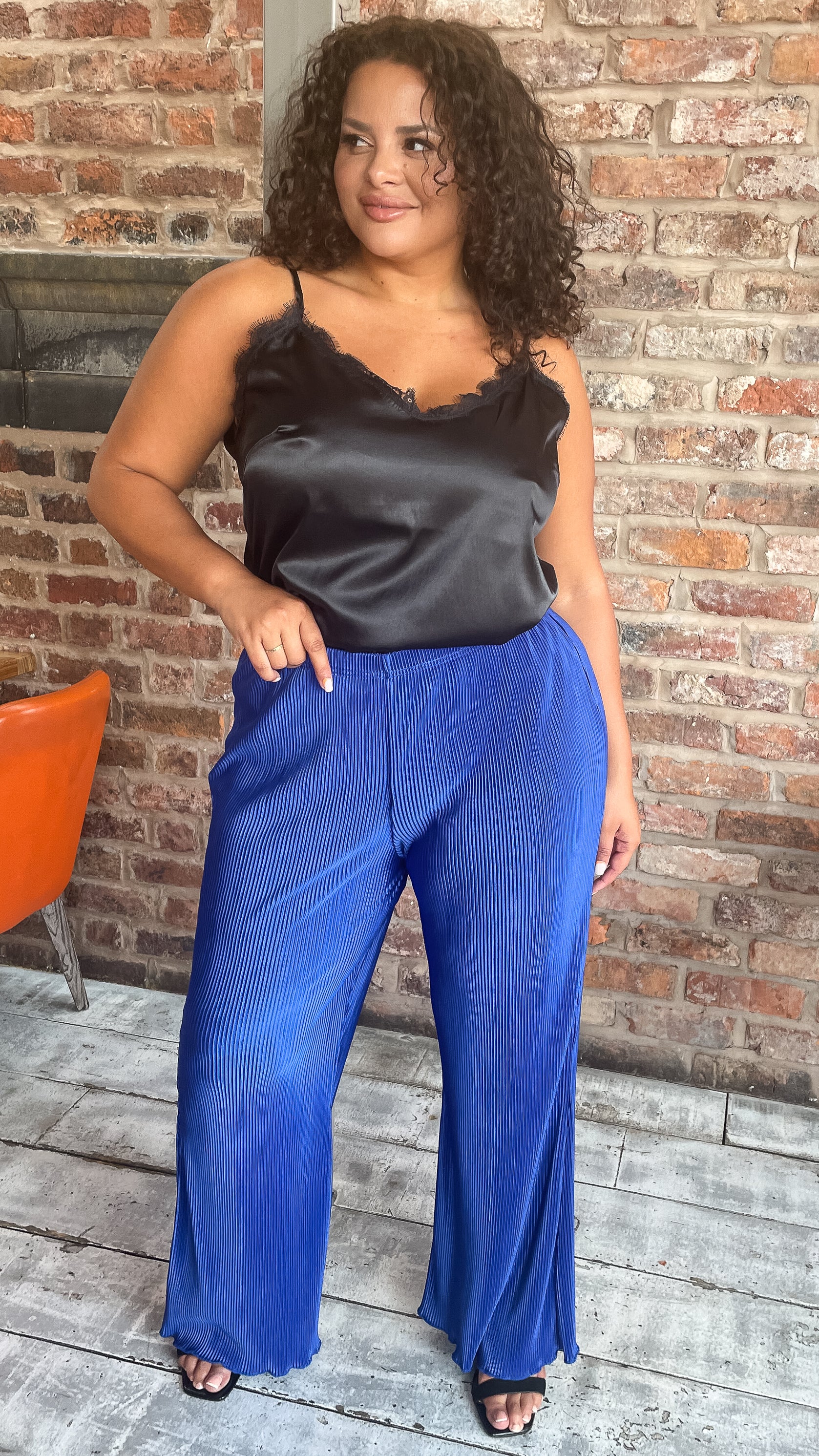 CurveWow Plisse Trousers Royal Blue - Image 3
