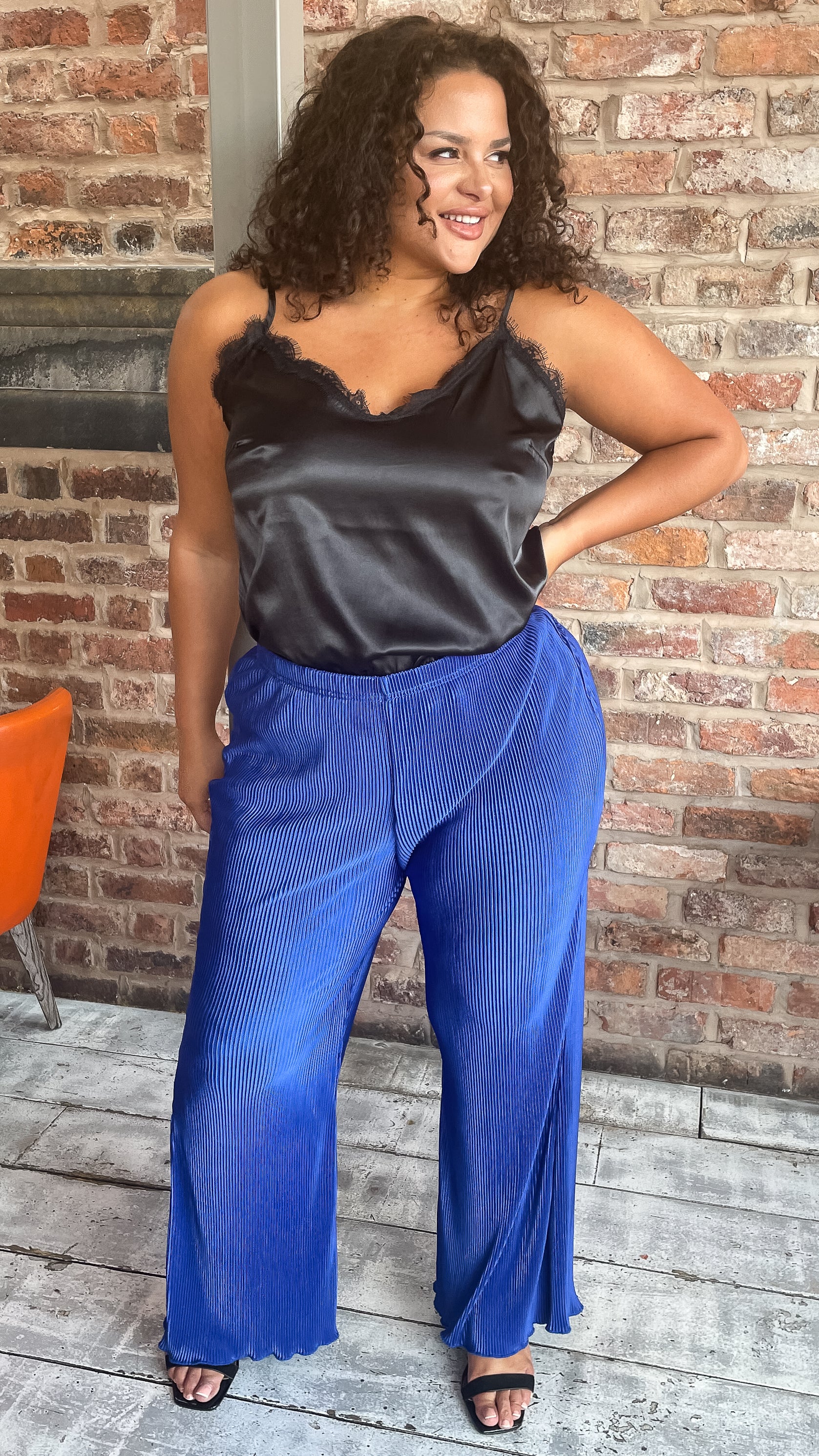 CurveWow Plisse Trousers Royal Blue - Image 4