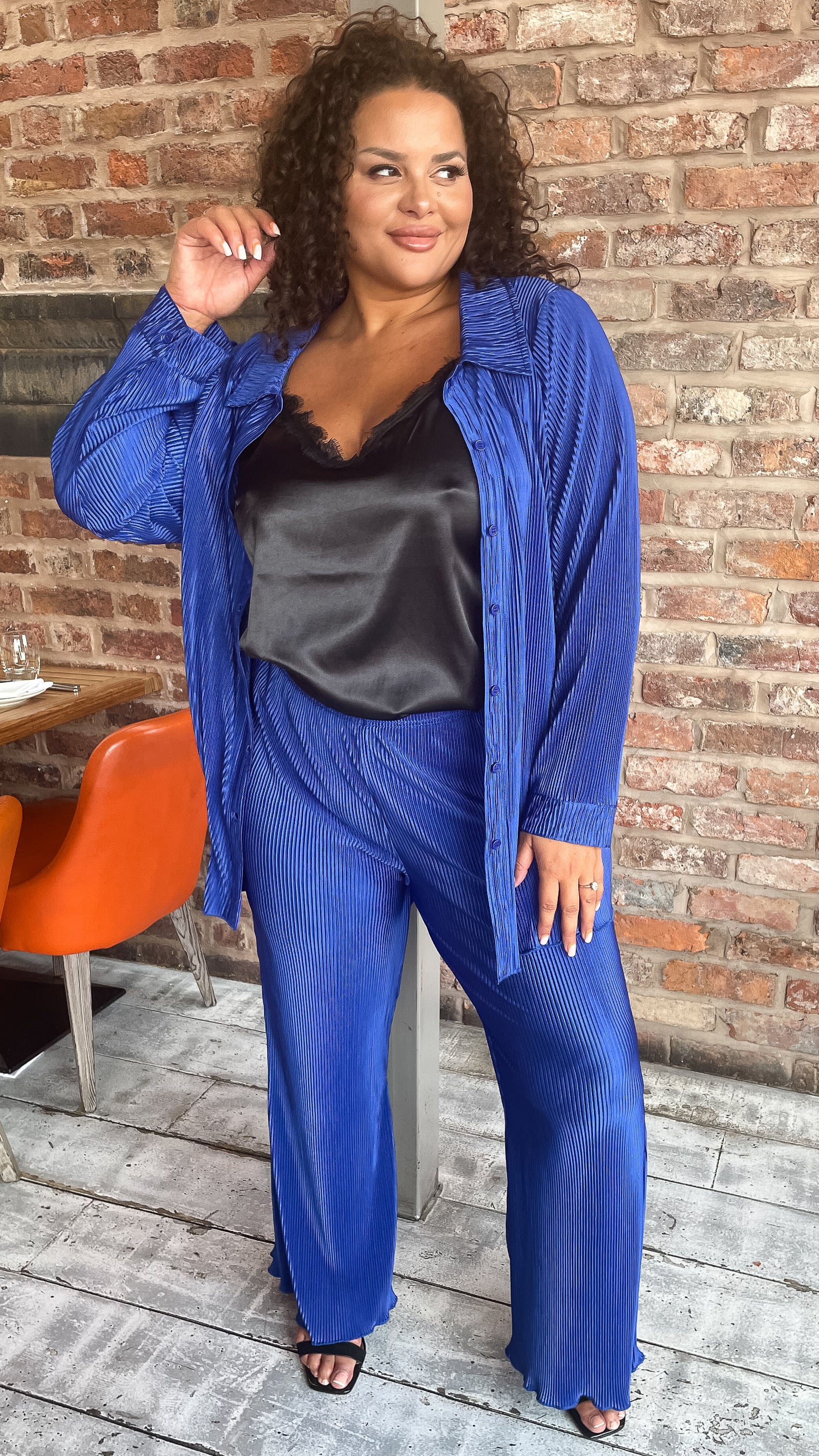 CurveWow Plisse Trousers Royal Blue - Image 5