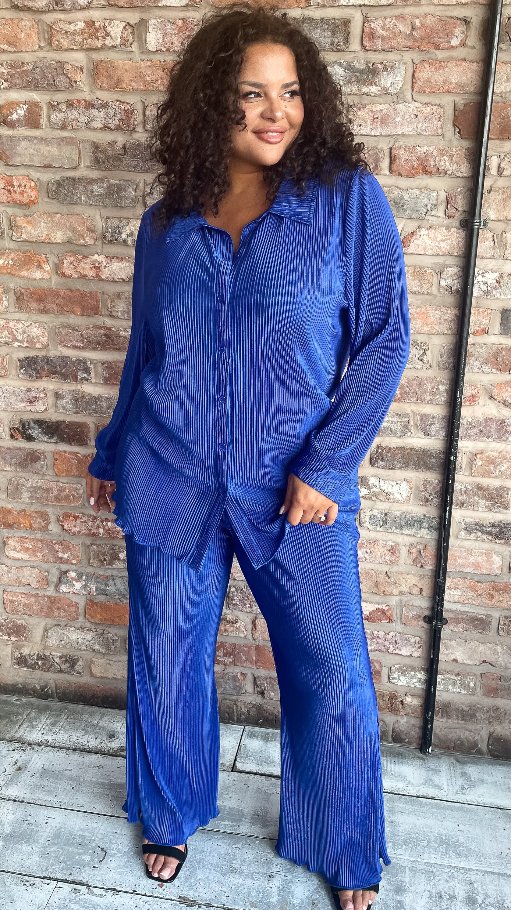 CurveWow Plisse Trousers Royal Blue - Image 6