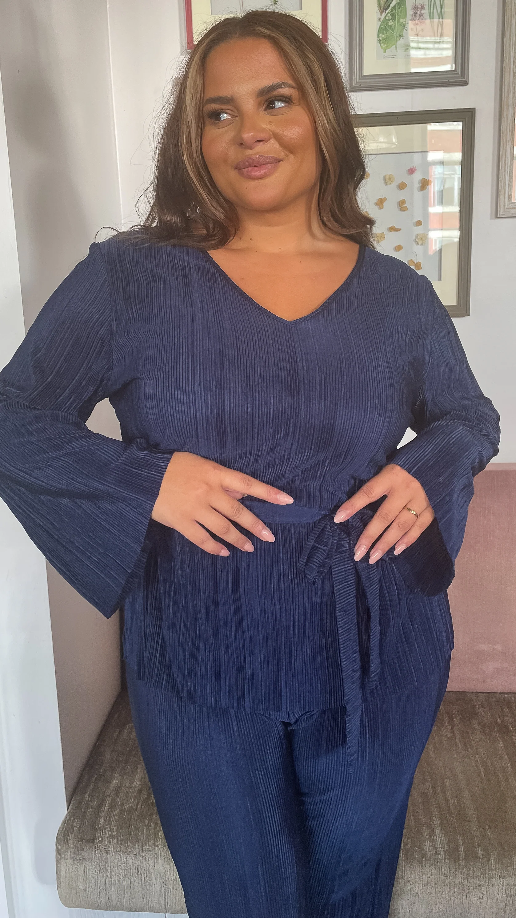 CurveWow Belted Plisse Tunic Navy - Image 2