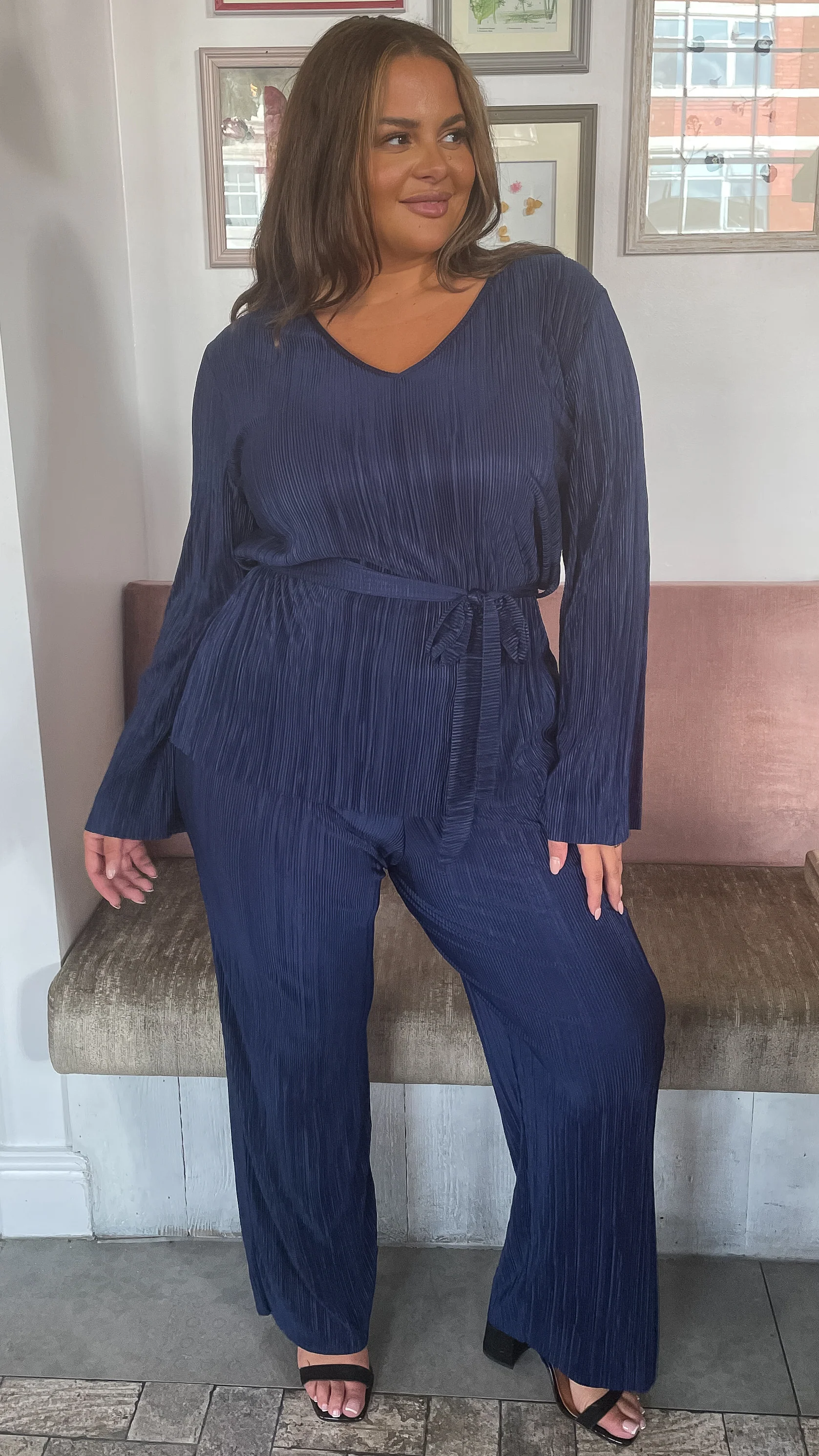 CurveWow Belted Plisse Tunic Navy - Image 7