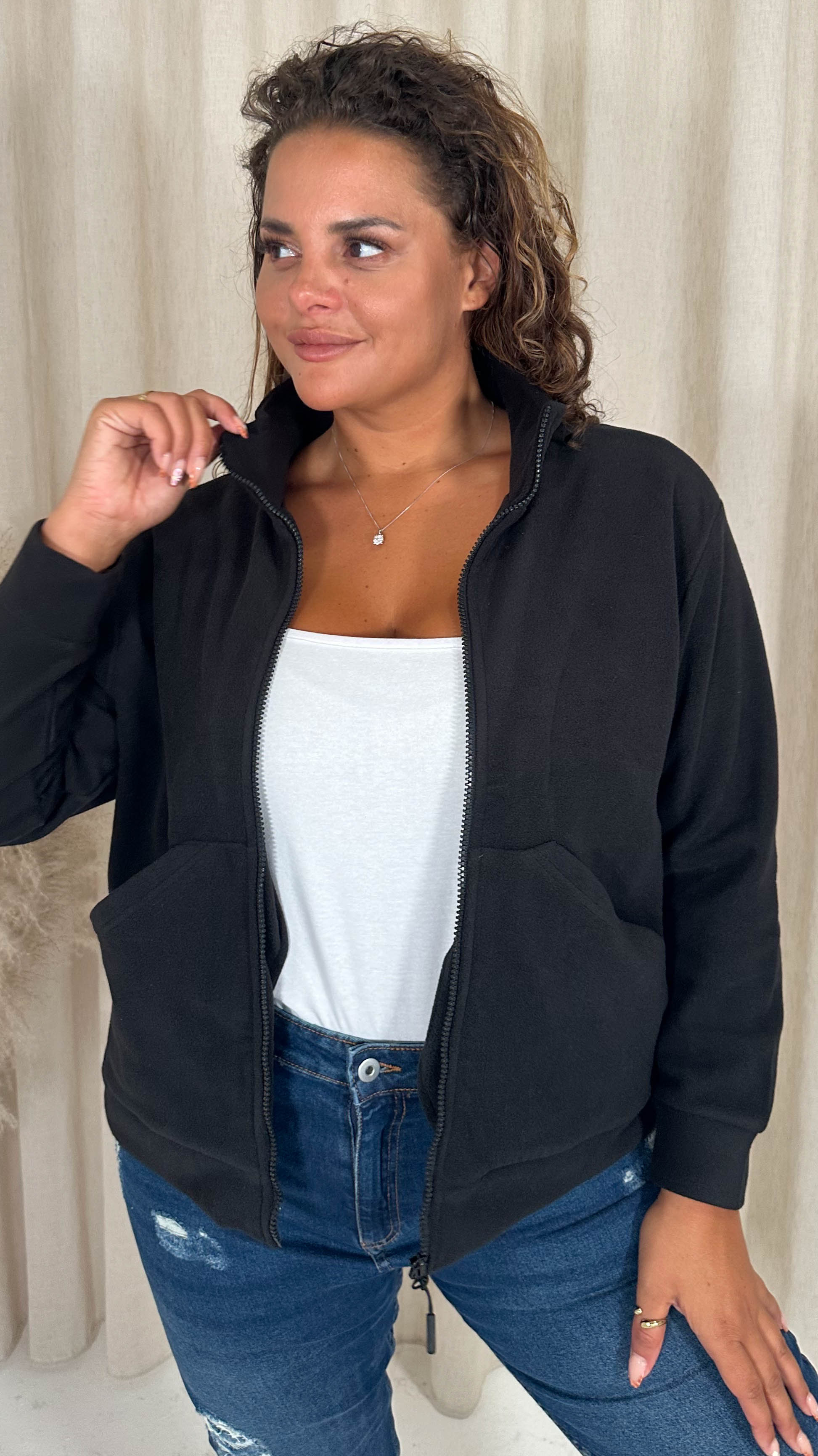 CurveWow Polar Fleece Jacket Black - Image 2