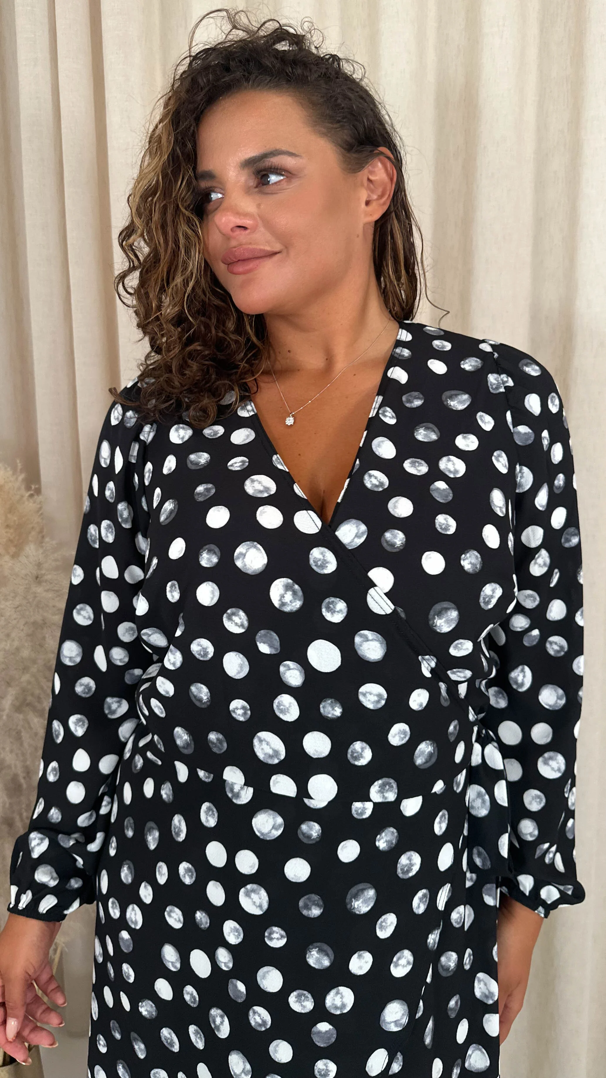 CurveWow Wrap Maxi Dress  Polka Dot Mono - Image 2