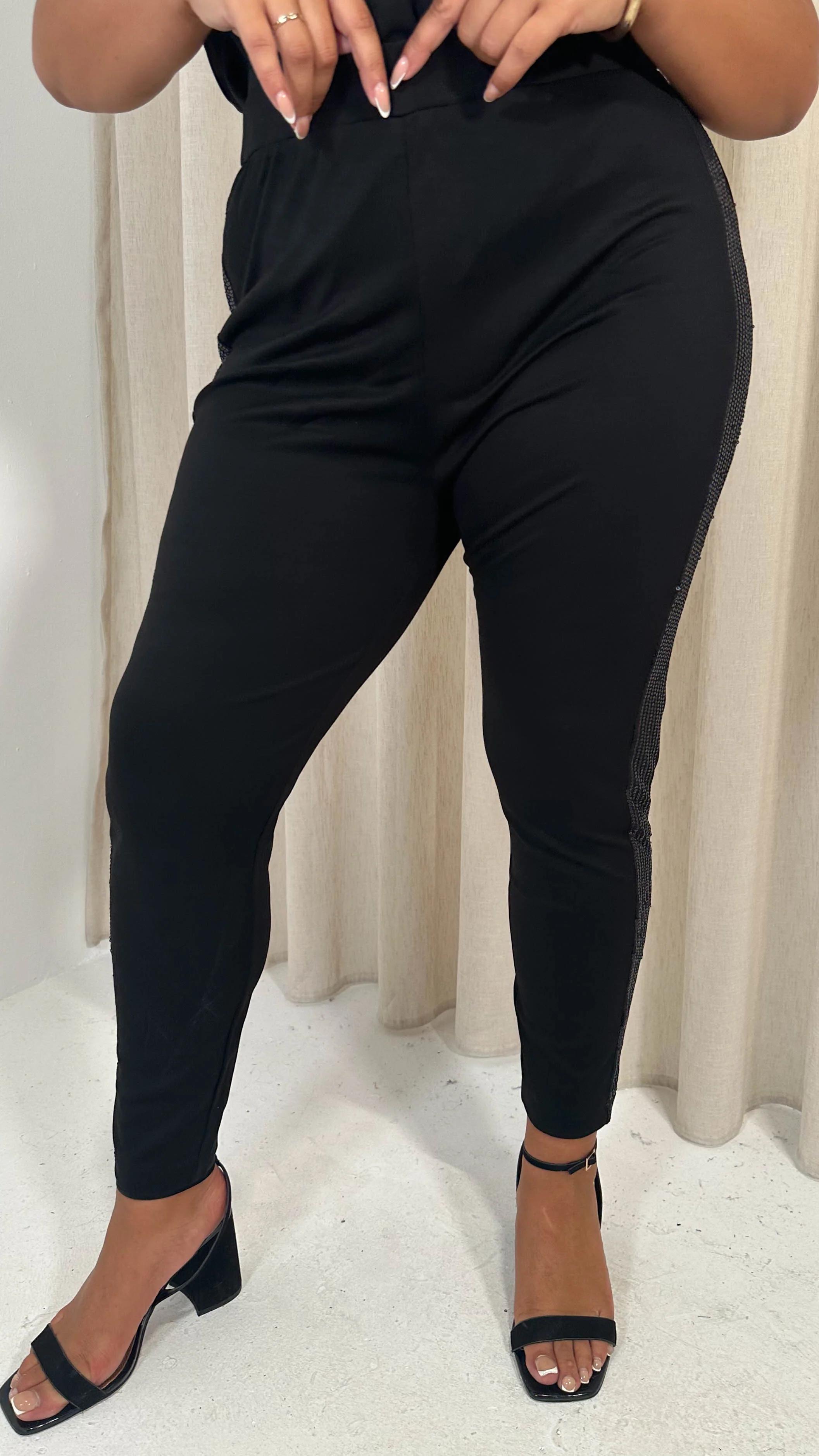 CurveWow Ponte Sequin Leggings Black - Image 3