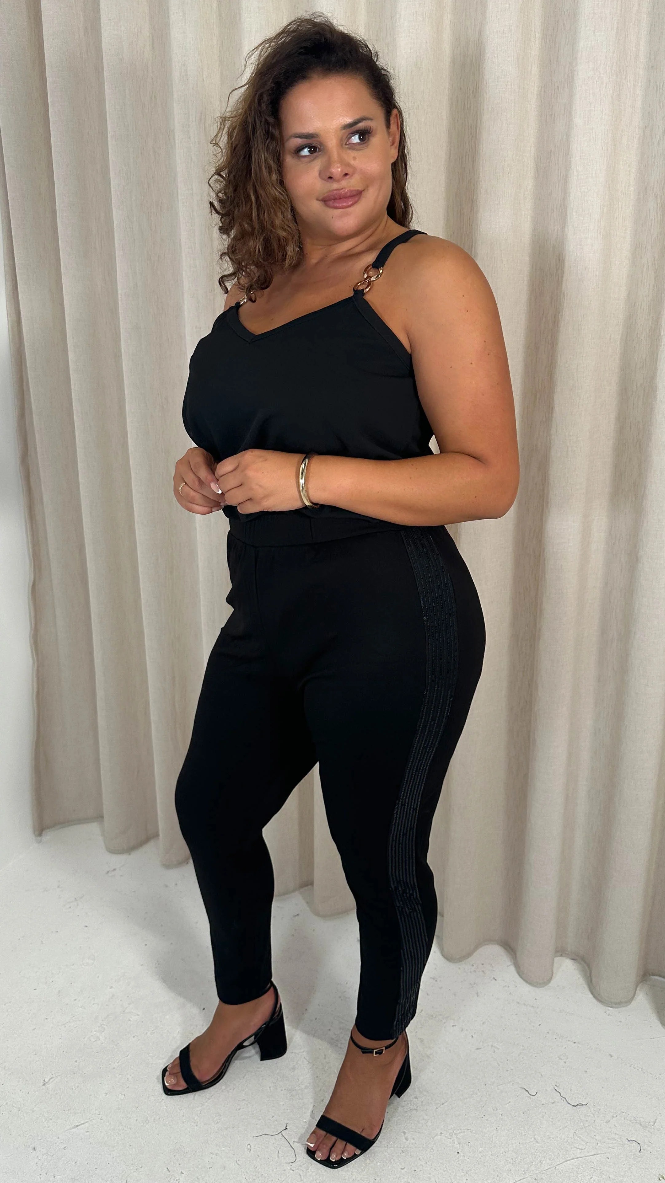 CurveWow Ponte Sequin Leggings Black - Image 6