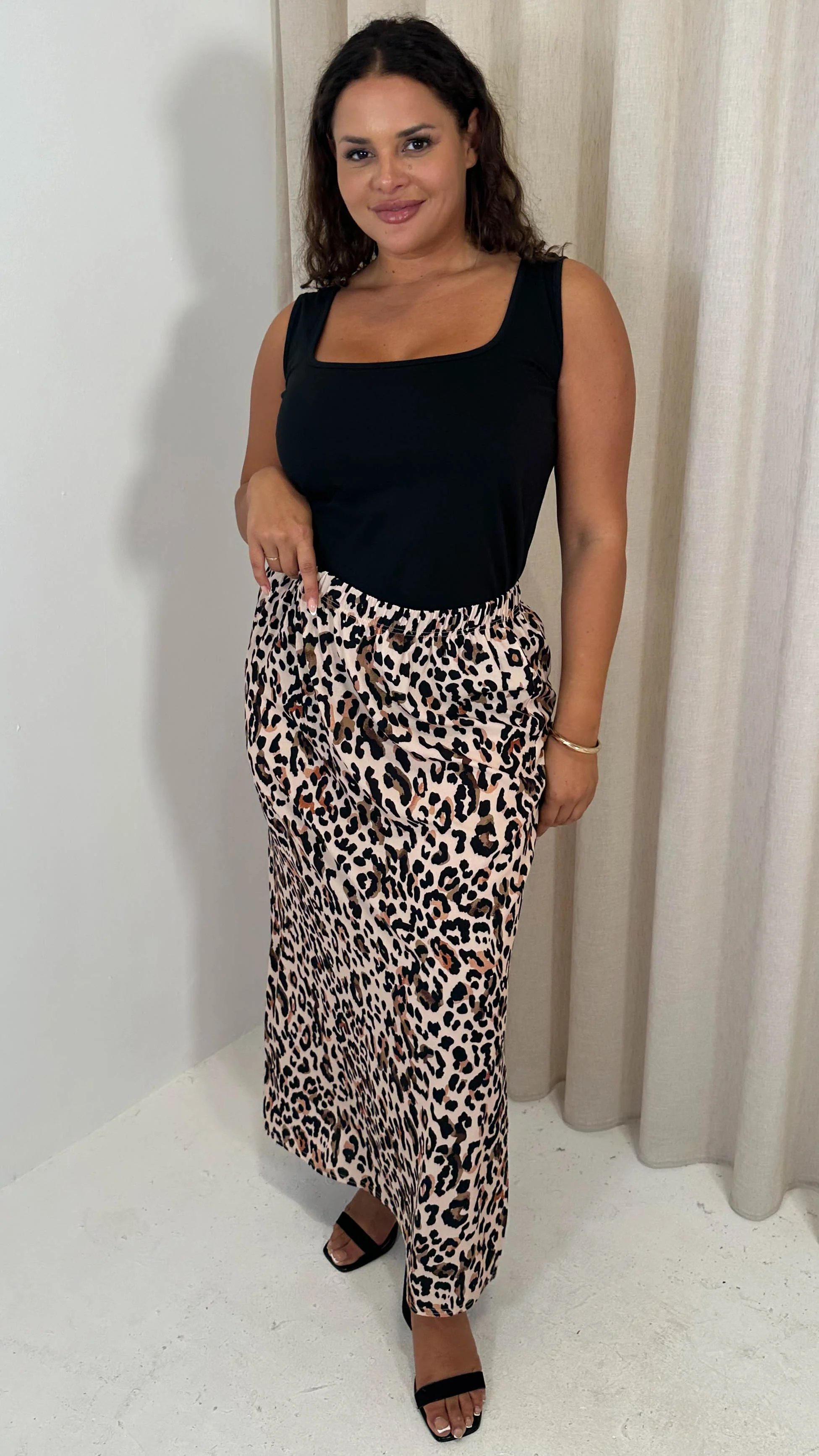 CurveWow Bubble Crepe Split Side Midaxi Skirt Leopard - Image 3