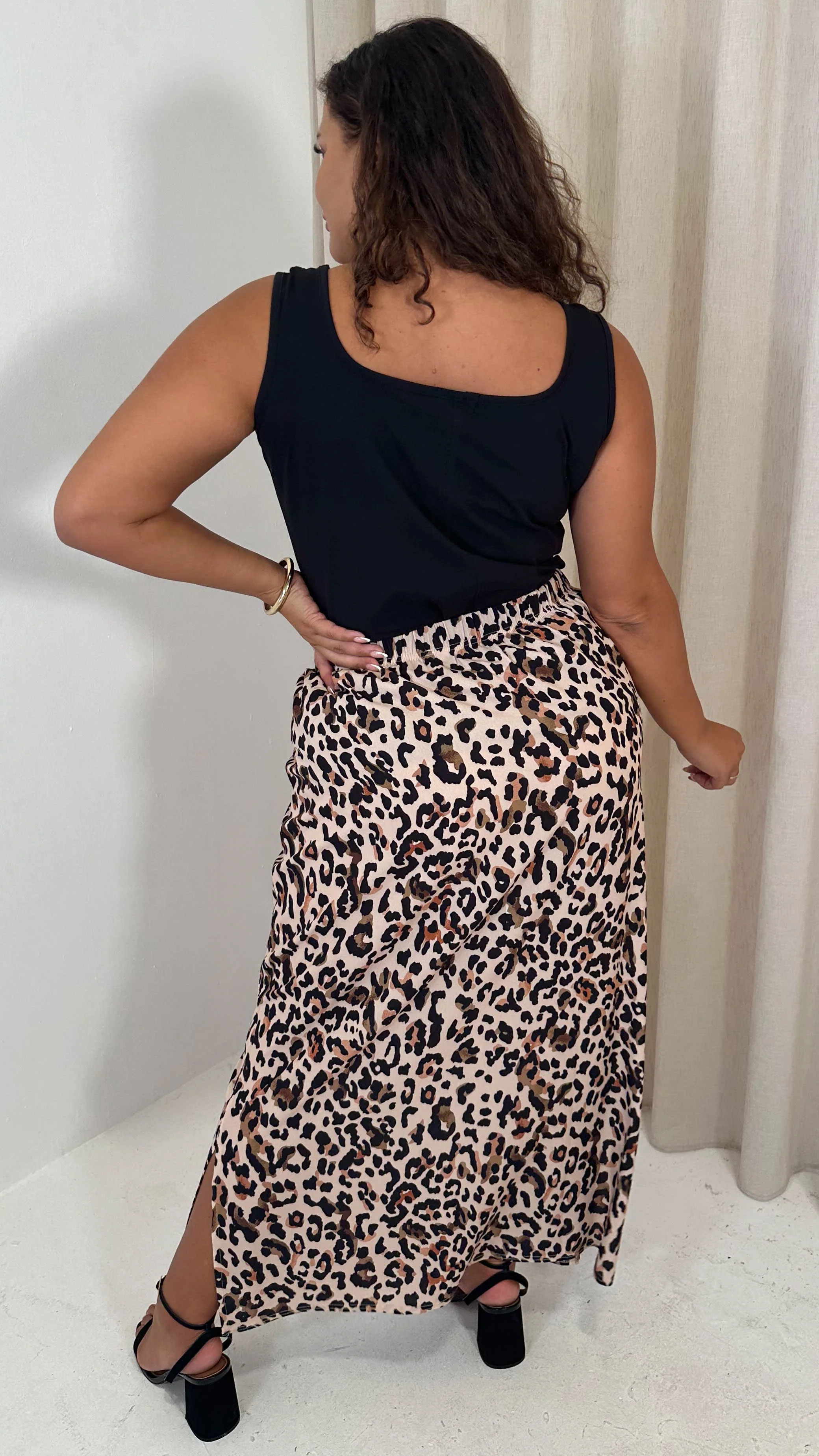 CurveWow Bubble Crepe Split Side Midaxi Skirt Leopard - Image 5
