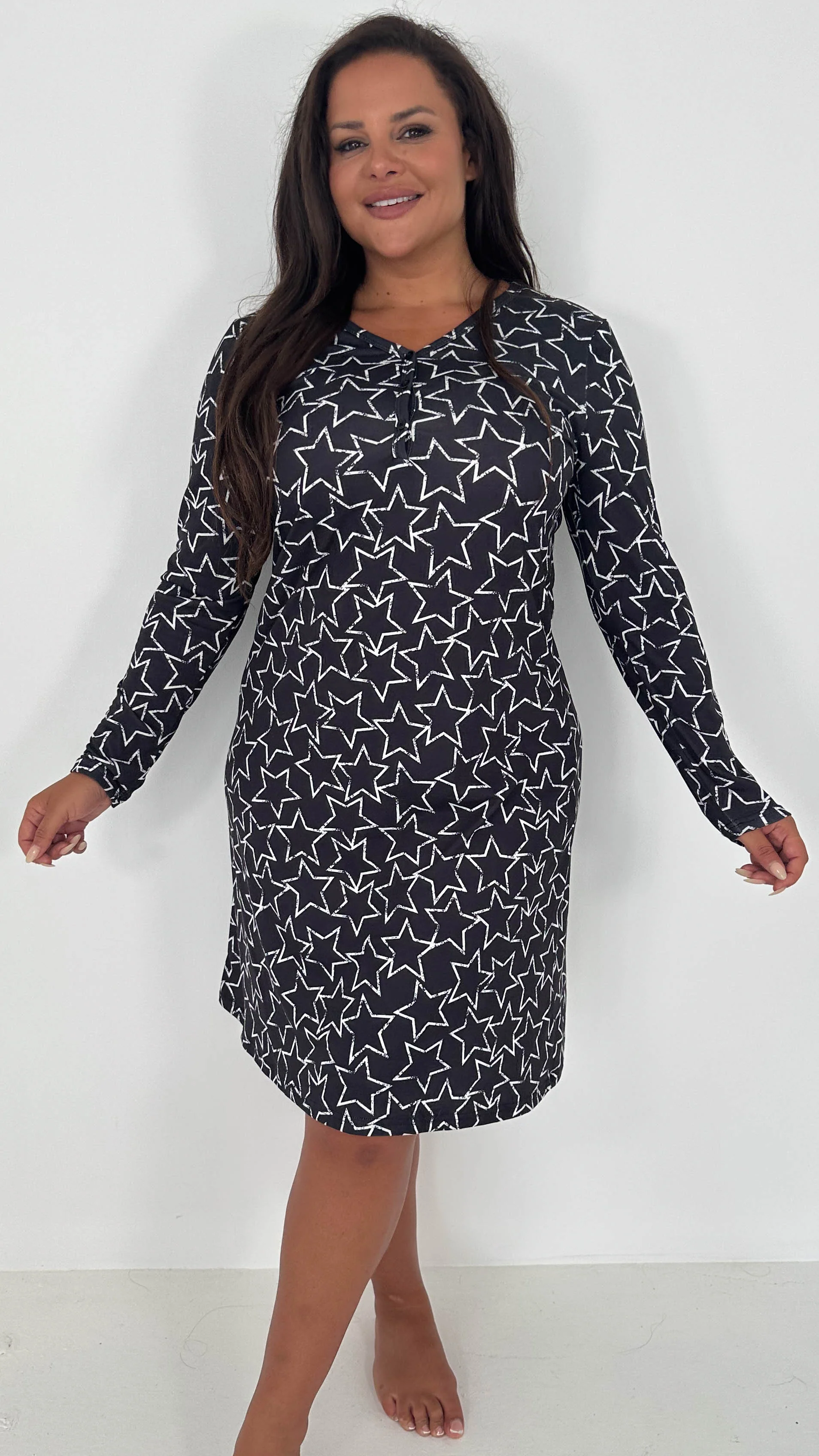 CurveWow Button Front Nightdress Star Print - Image 5