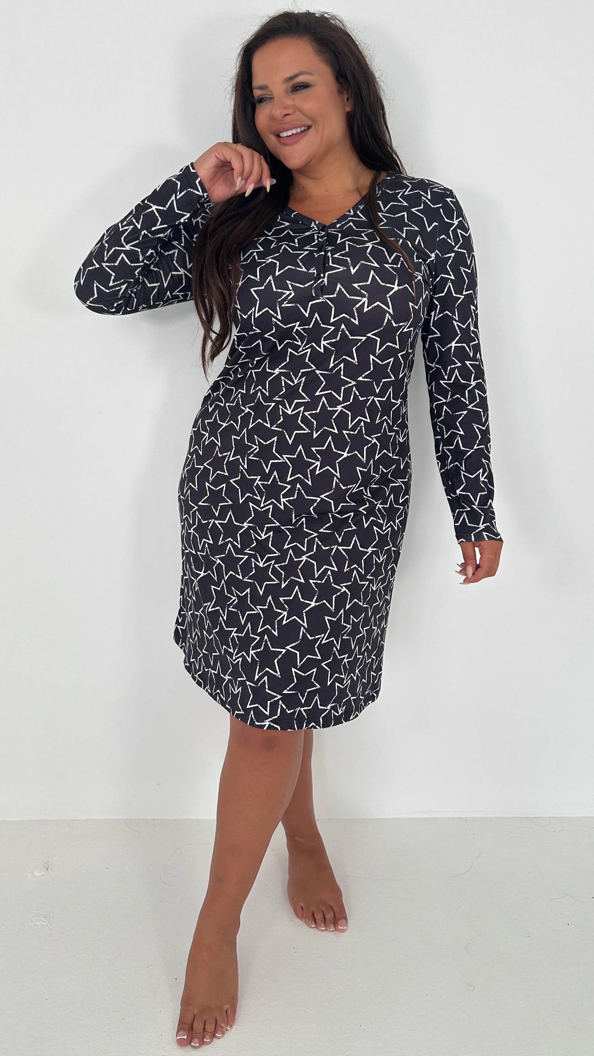 CurveWow Button Front Nightdress Star Print - Image 6