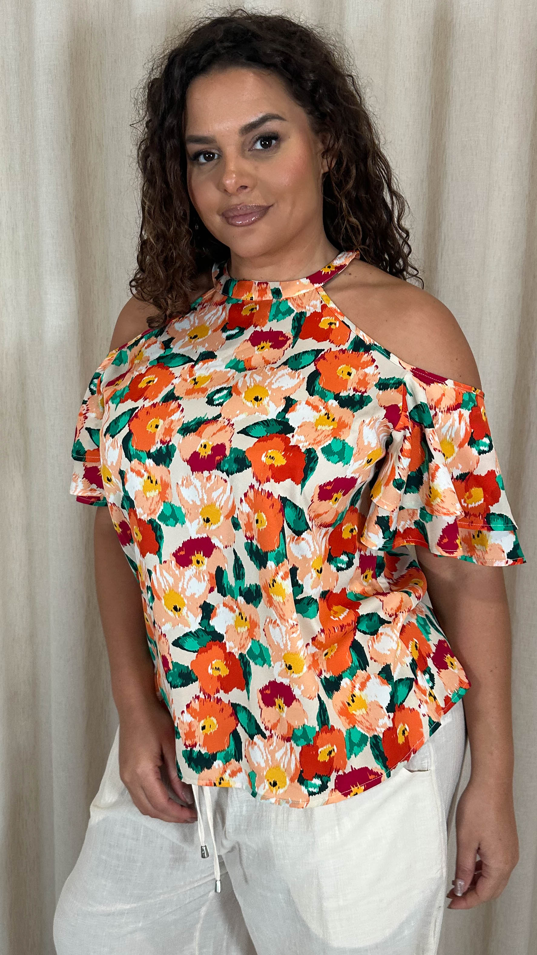CurveWow Printed Cold Shoulder Top Floral - Image 4
