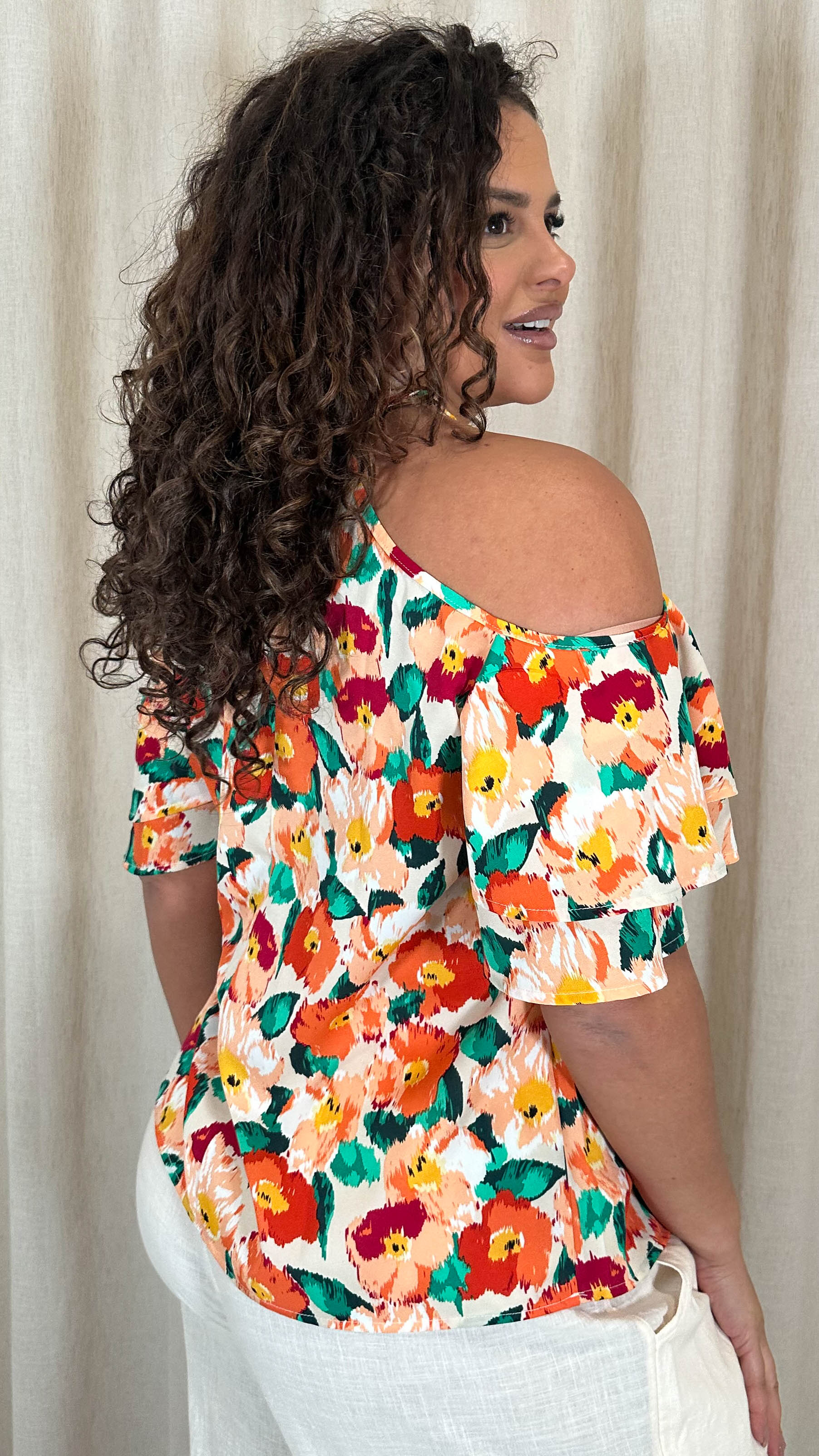 CurveWow Printed Cold Shoulder Top Floral - Image 8