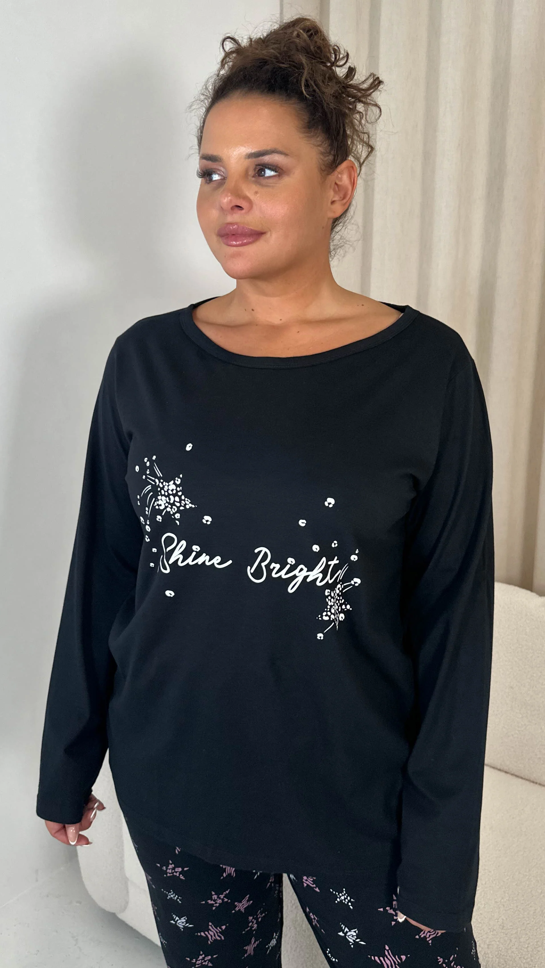 CurveWow Long Sleeve Pyjama Set 'Shine Bright' Print - Image 2