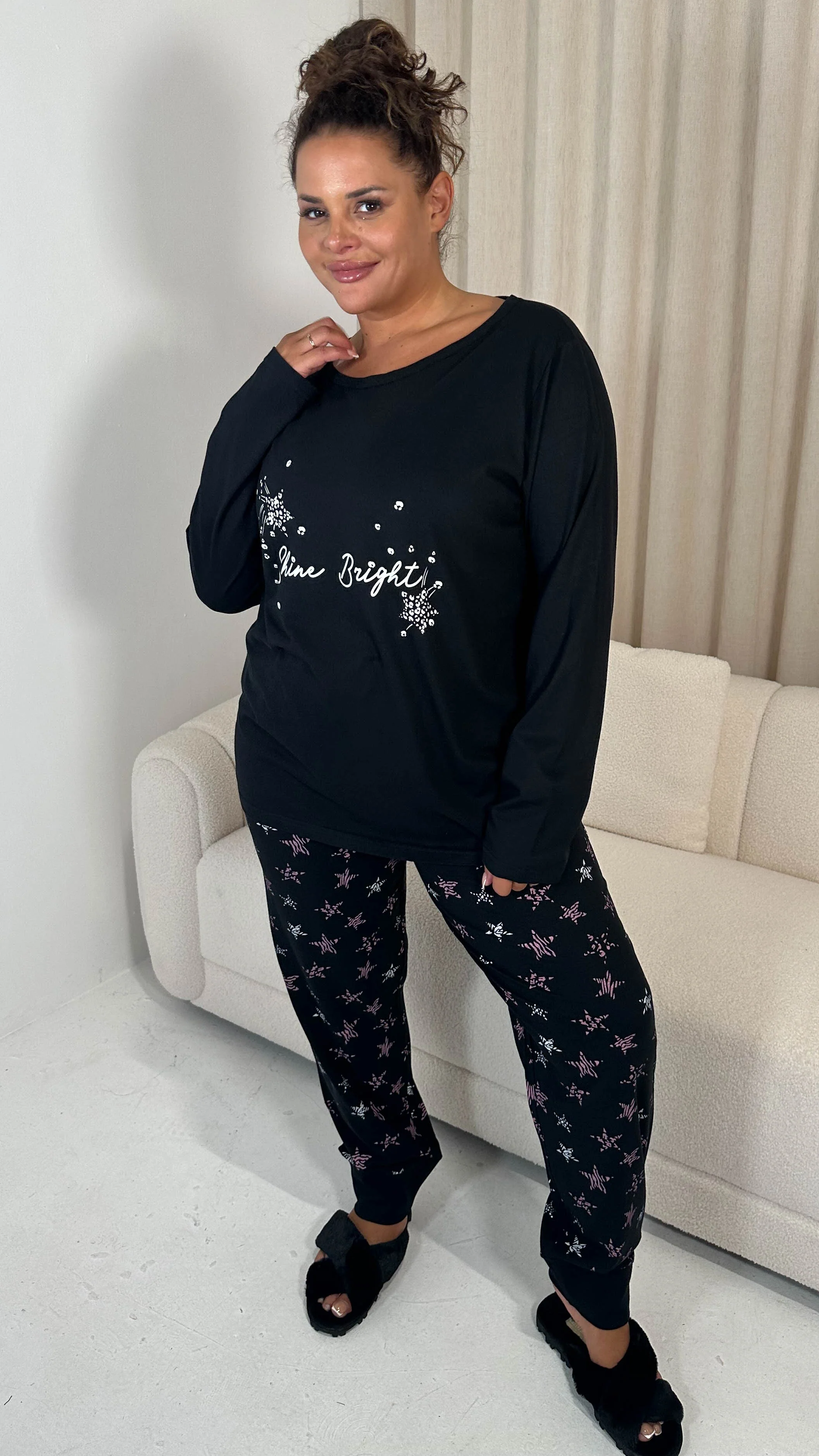 CurveWow Long Sleeve Pyjama Set 'Shine Bright' Print - Image 4