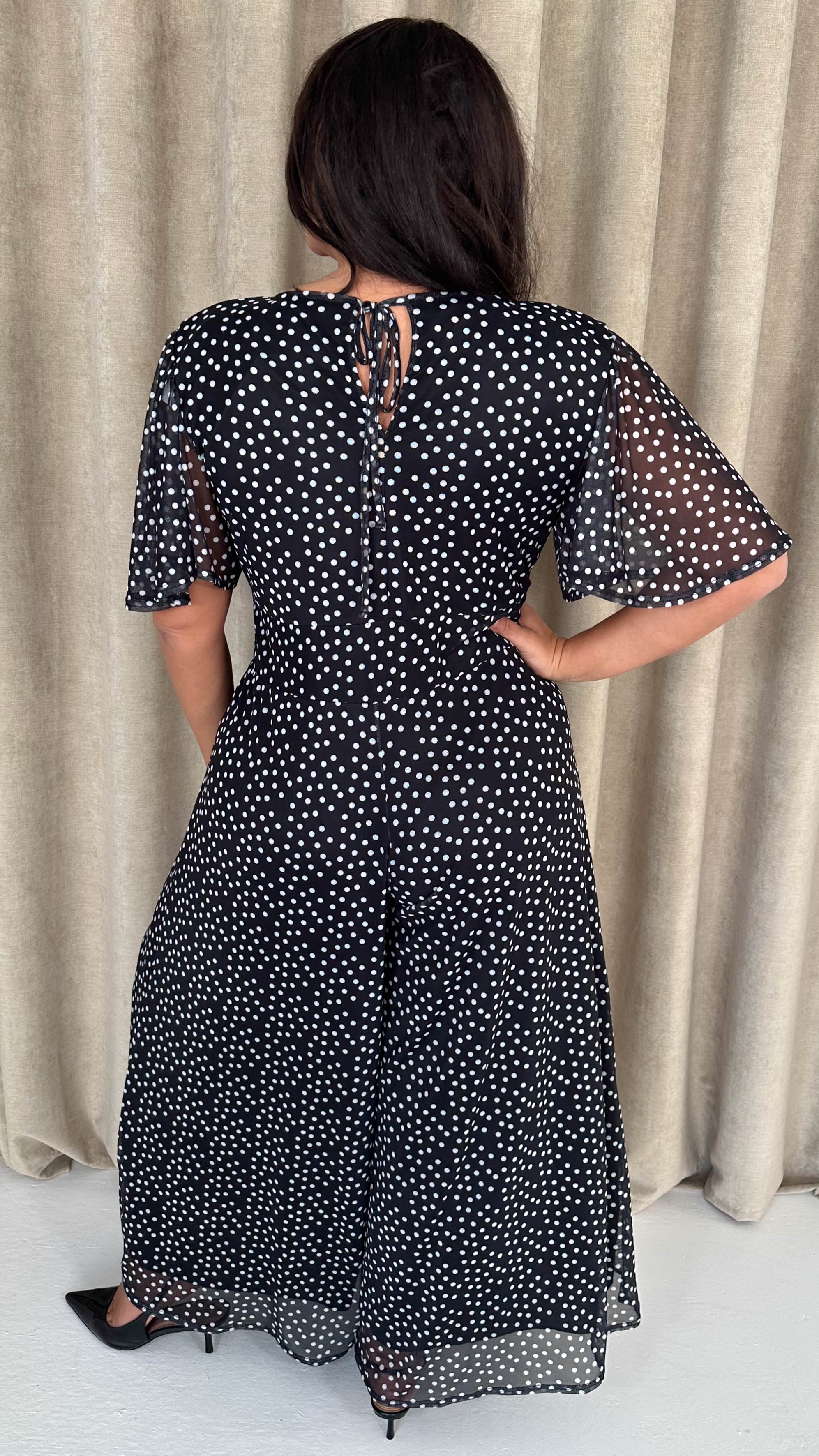 CurveWow Printed Mesh Angel Sleeve Wideleg Jumpsuit Spot - Image 7