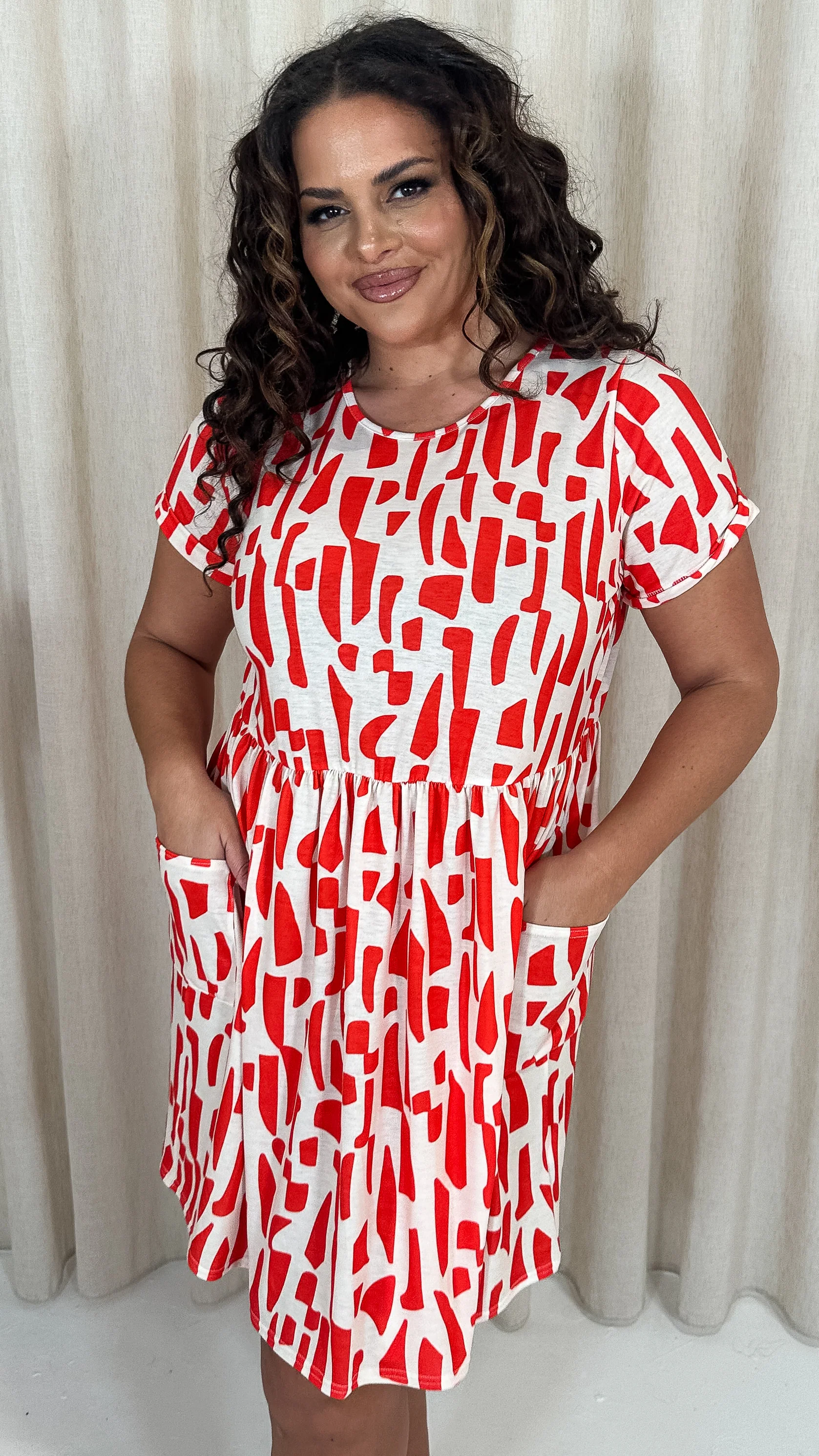 CurveWow Printed Pocket Smock Dress Orange Spot