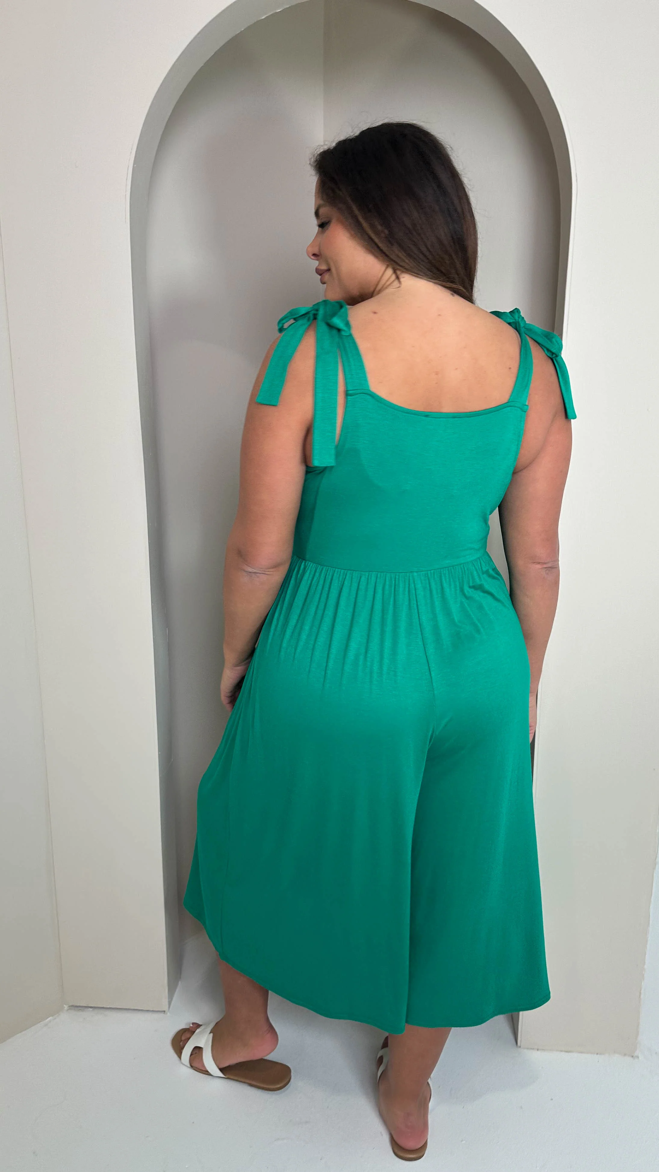CurveWow Tie Strappy Culotte Jumpsuit Jade Green - Image 7