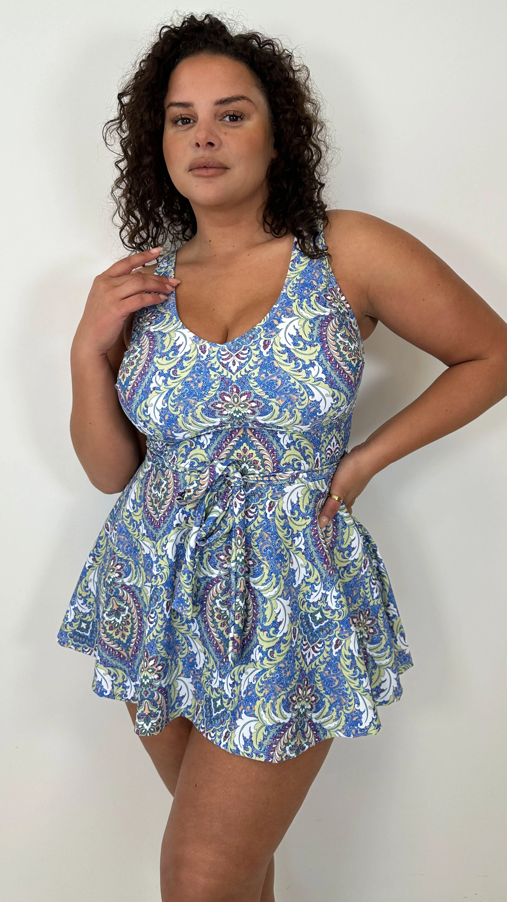 CurveWow Printed Tie Waist Swimdress Baroque Paisley - Image 4