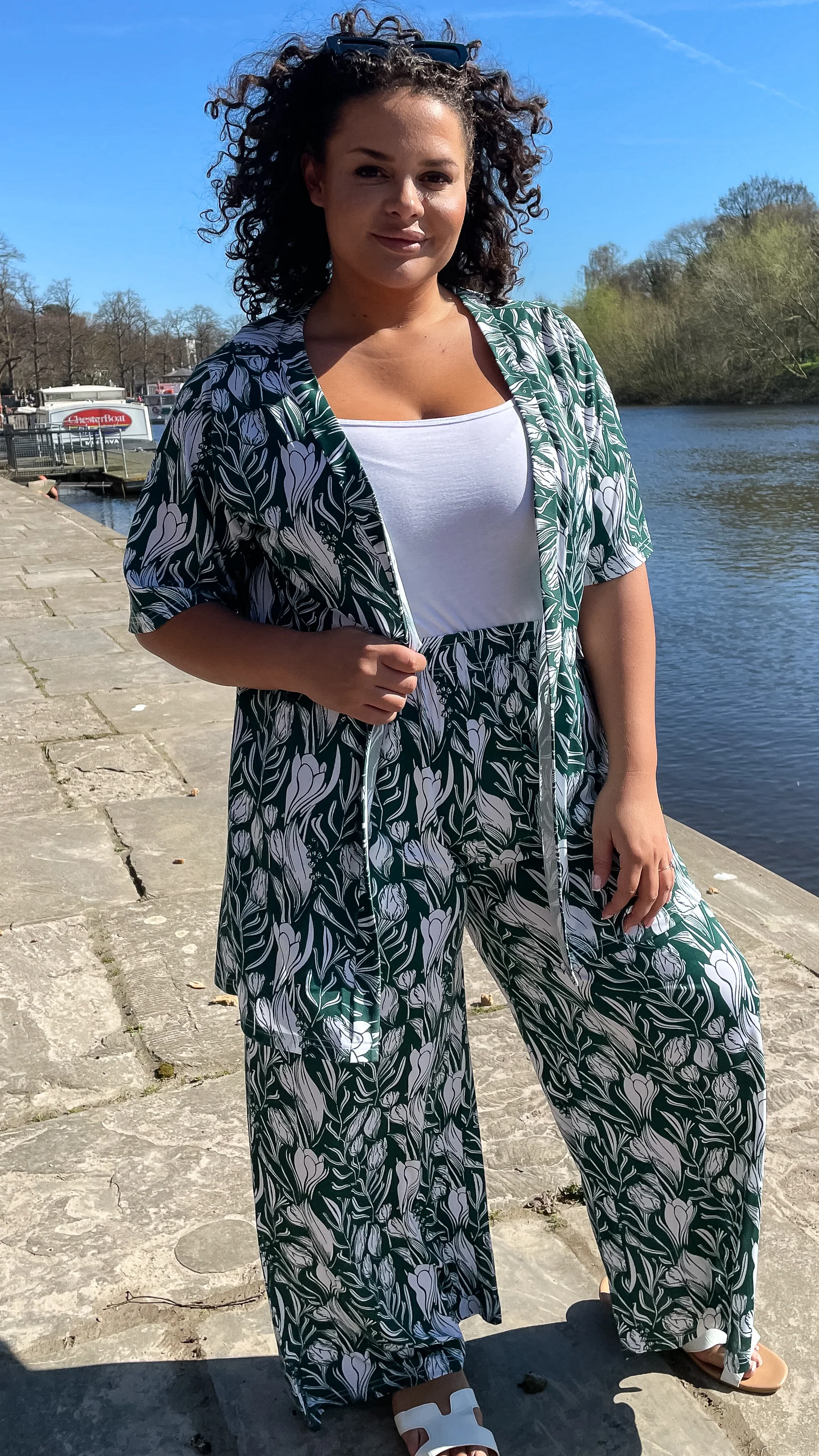 CurveWow Printed Wide Leg Pants Green