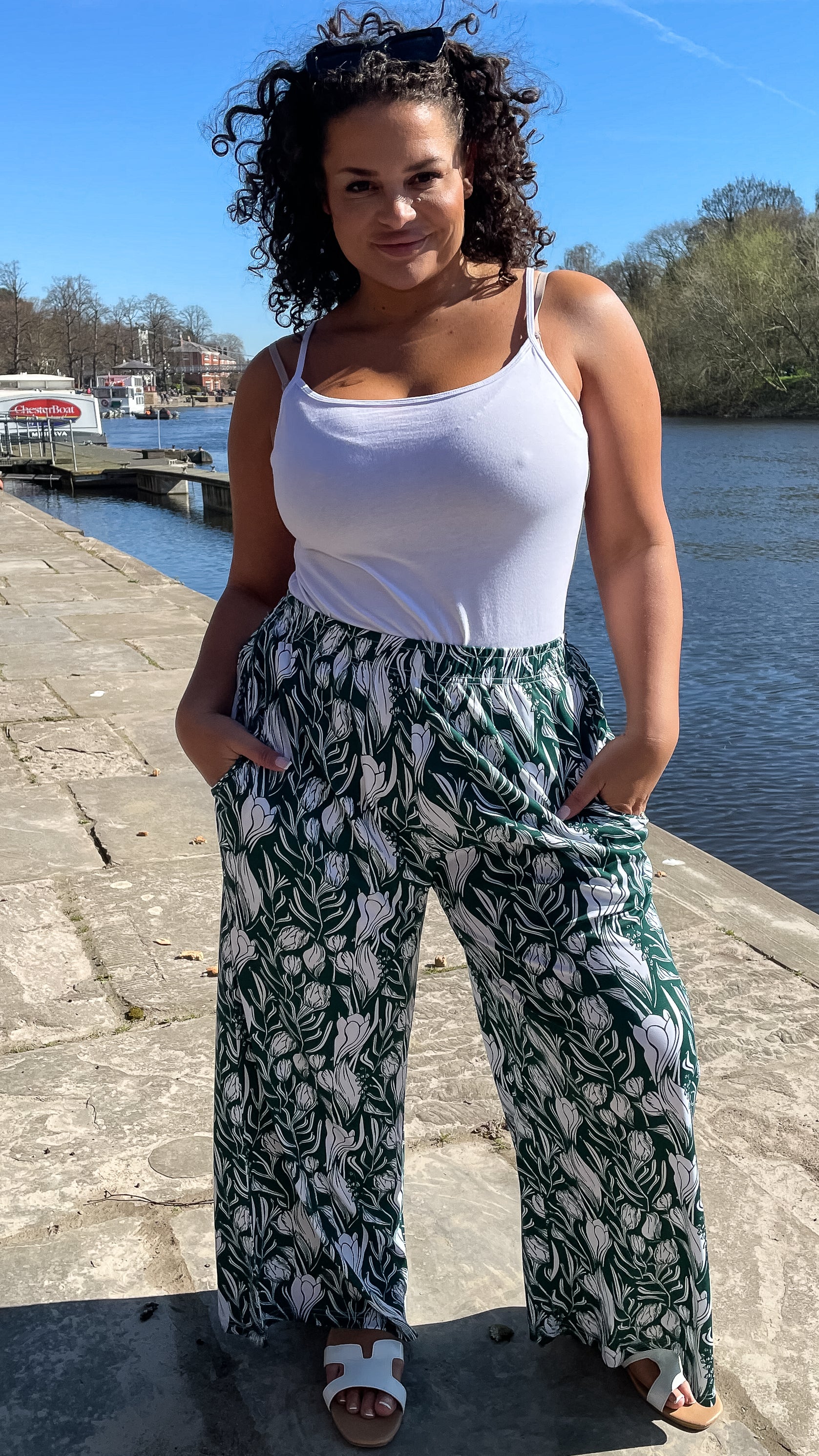 CurveWow Printed Wide Leg Pants Green - Image 6