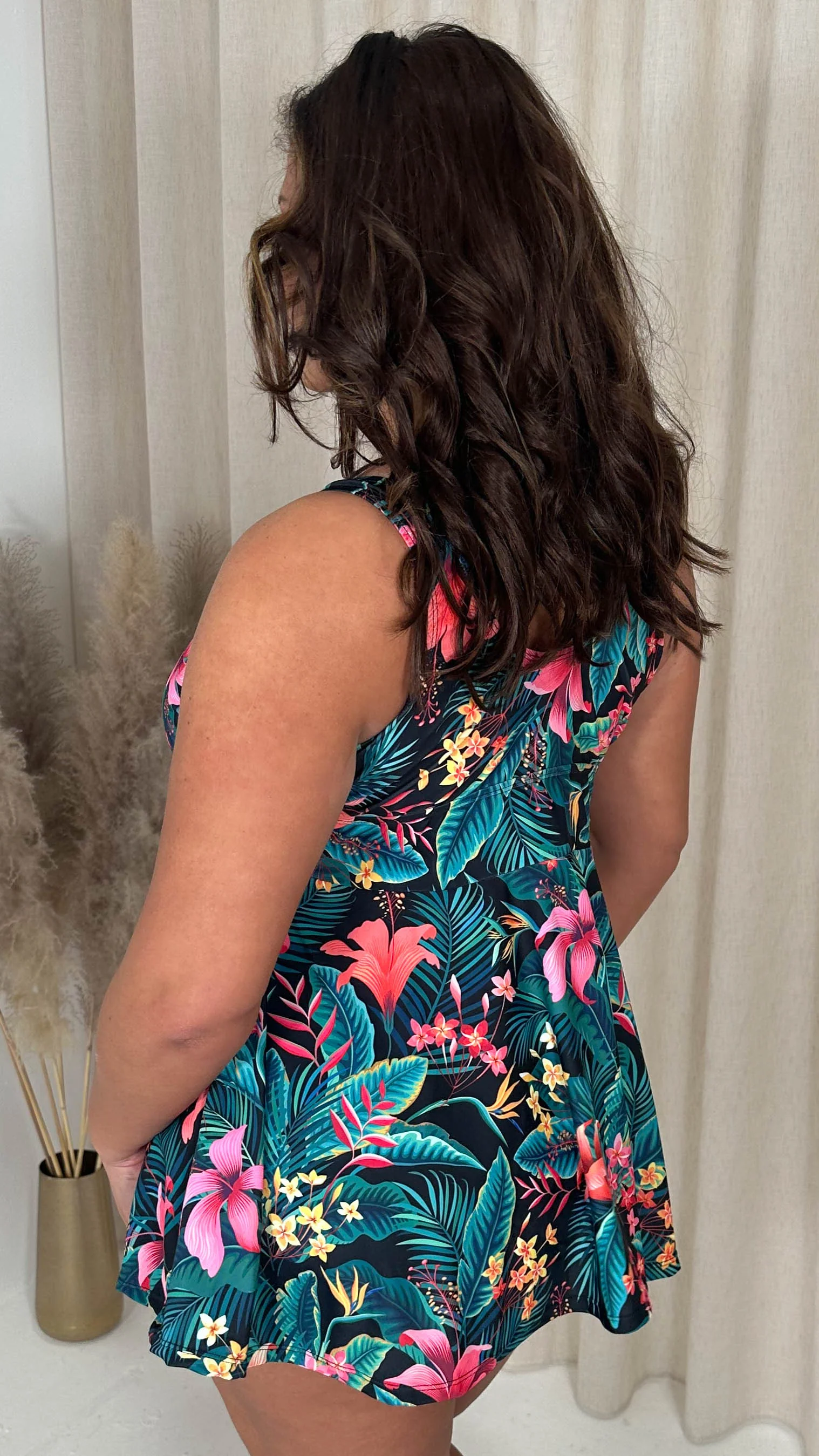 CurveWow Printed Wrap Swimdress Black Floral - Image 8