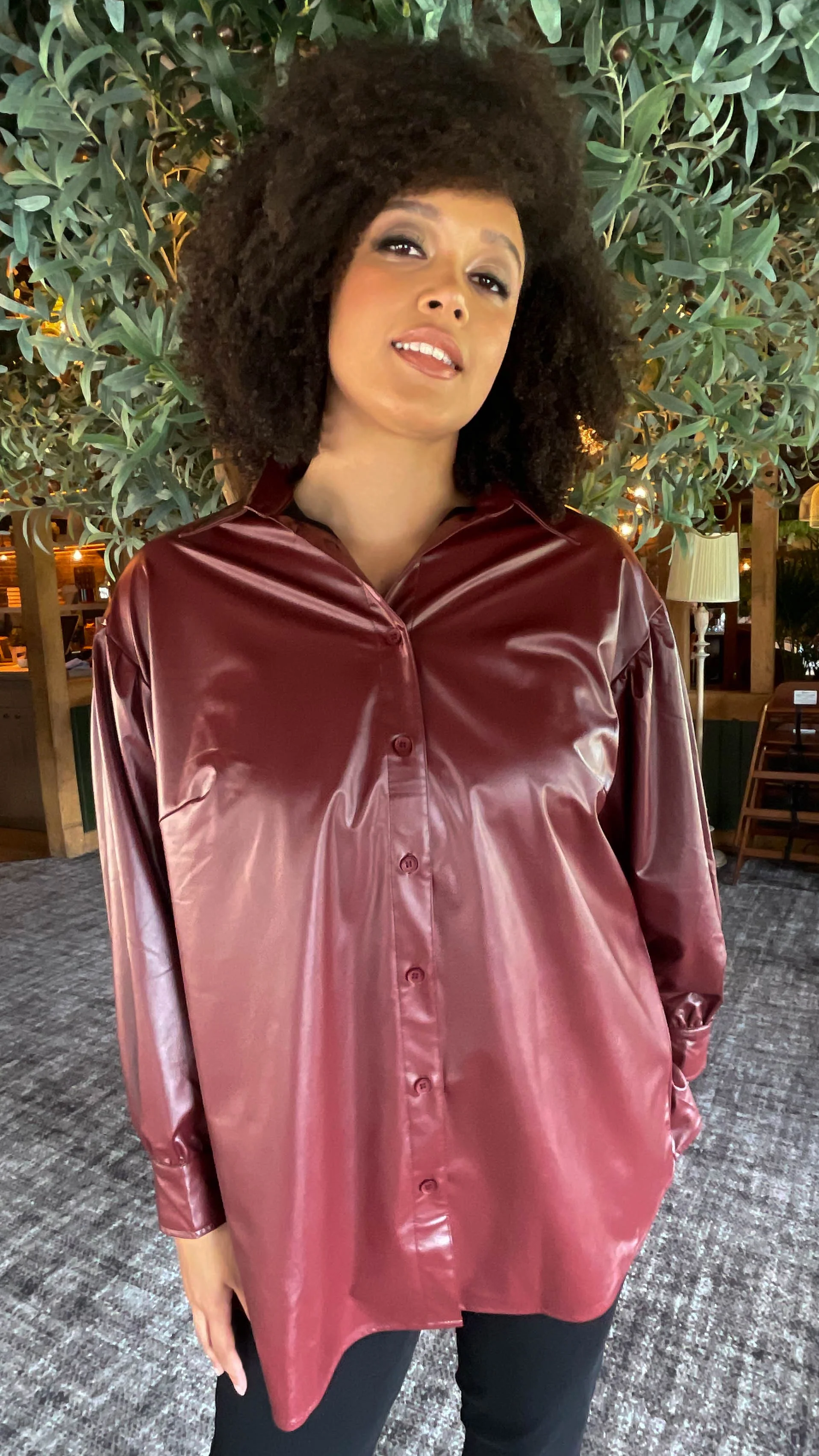 CurveWow PU Shirt Wine - Image 8