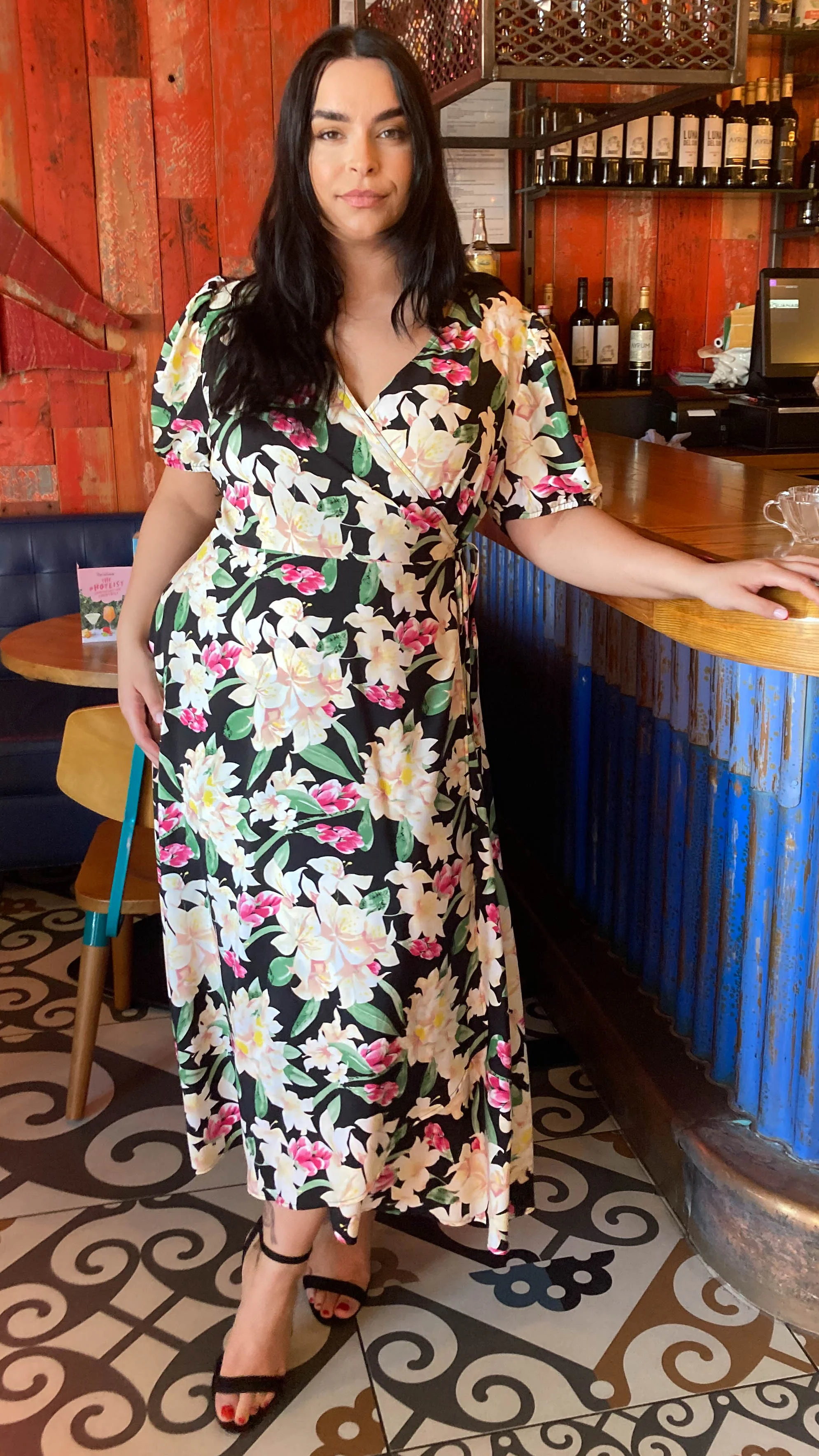 CurveWow Floral Puff Sleeve Wrap Dress - Image 3