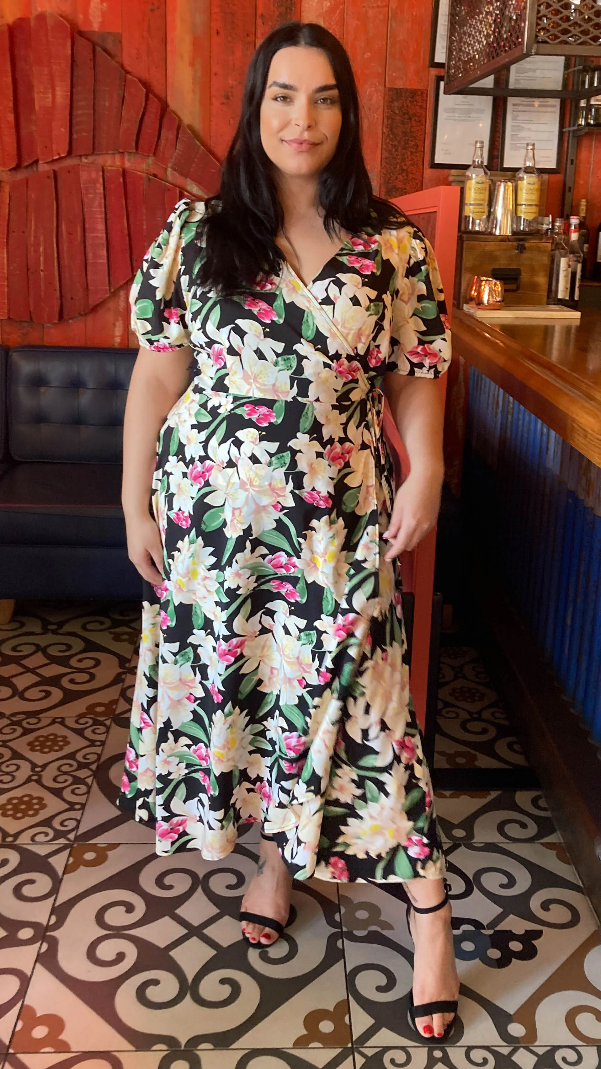 CurveWow Floral Puff Sleeve Wrap Dress - Image 5