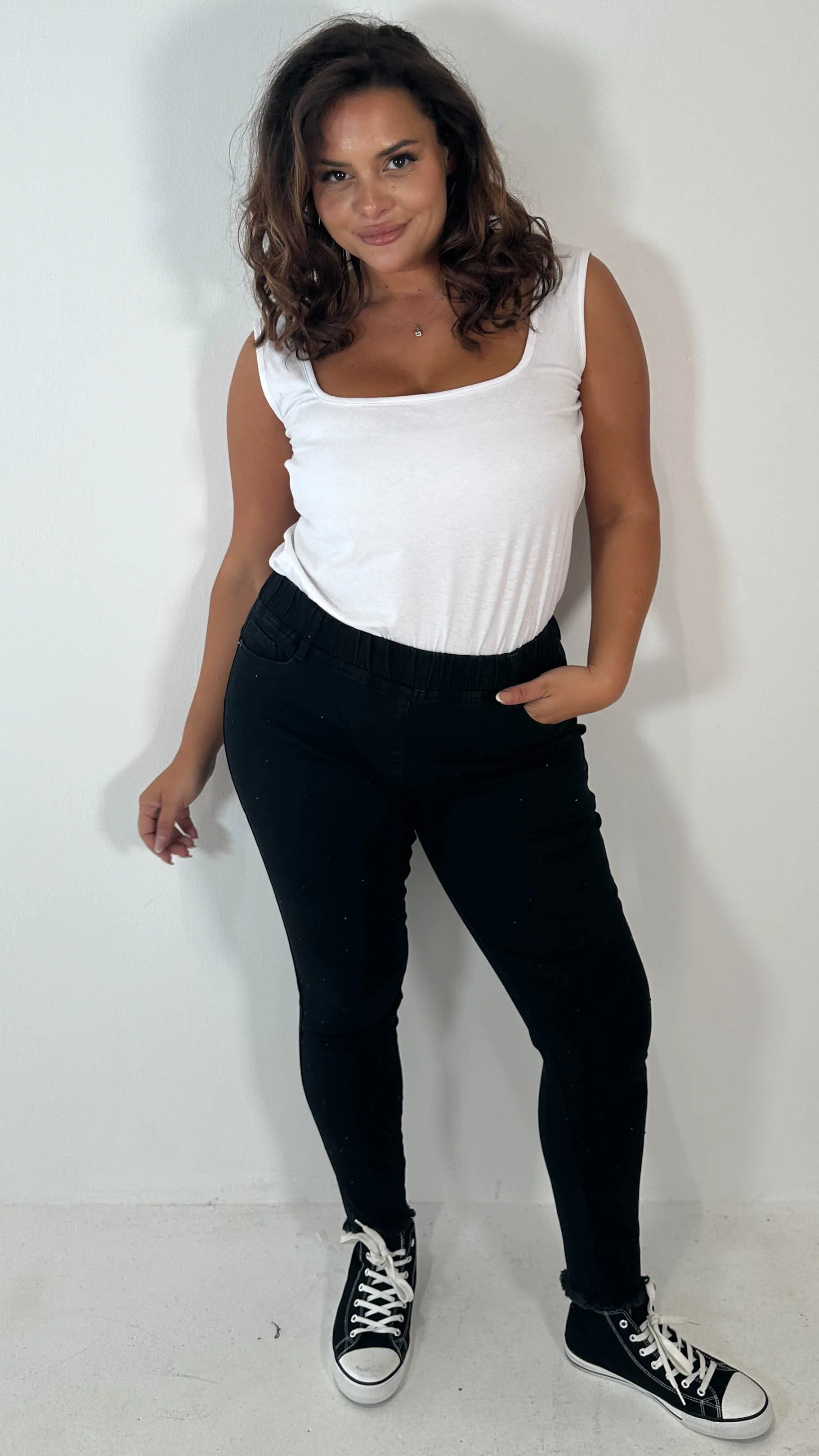 CurveWow Pull On Diamante Jegging Black - Image 2