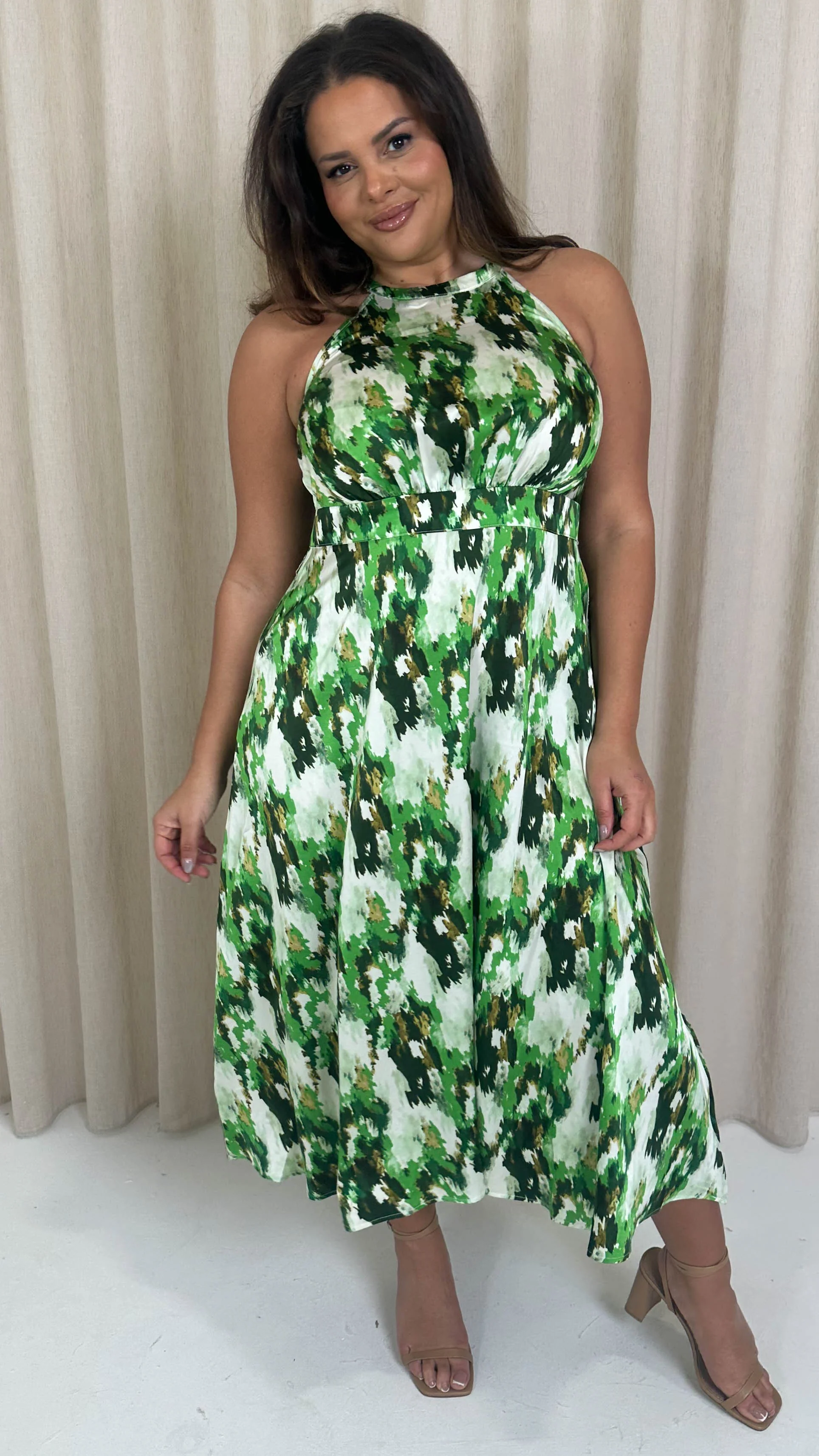 CurveWow Racer Cami Dress Green Abstract - Image 6