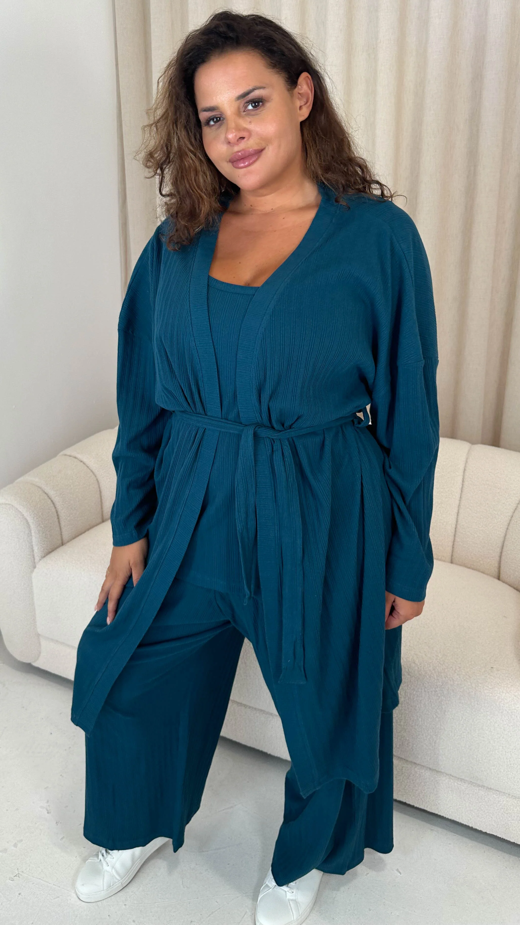 CurveWow Rib Lounge Cardigan/Robe Teal - Image 3
