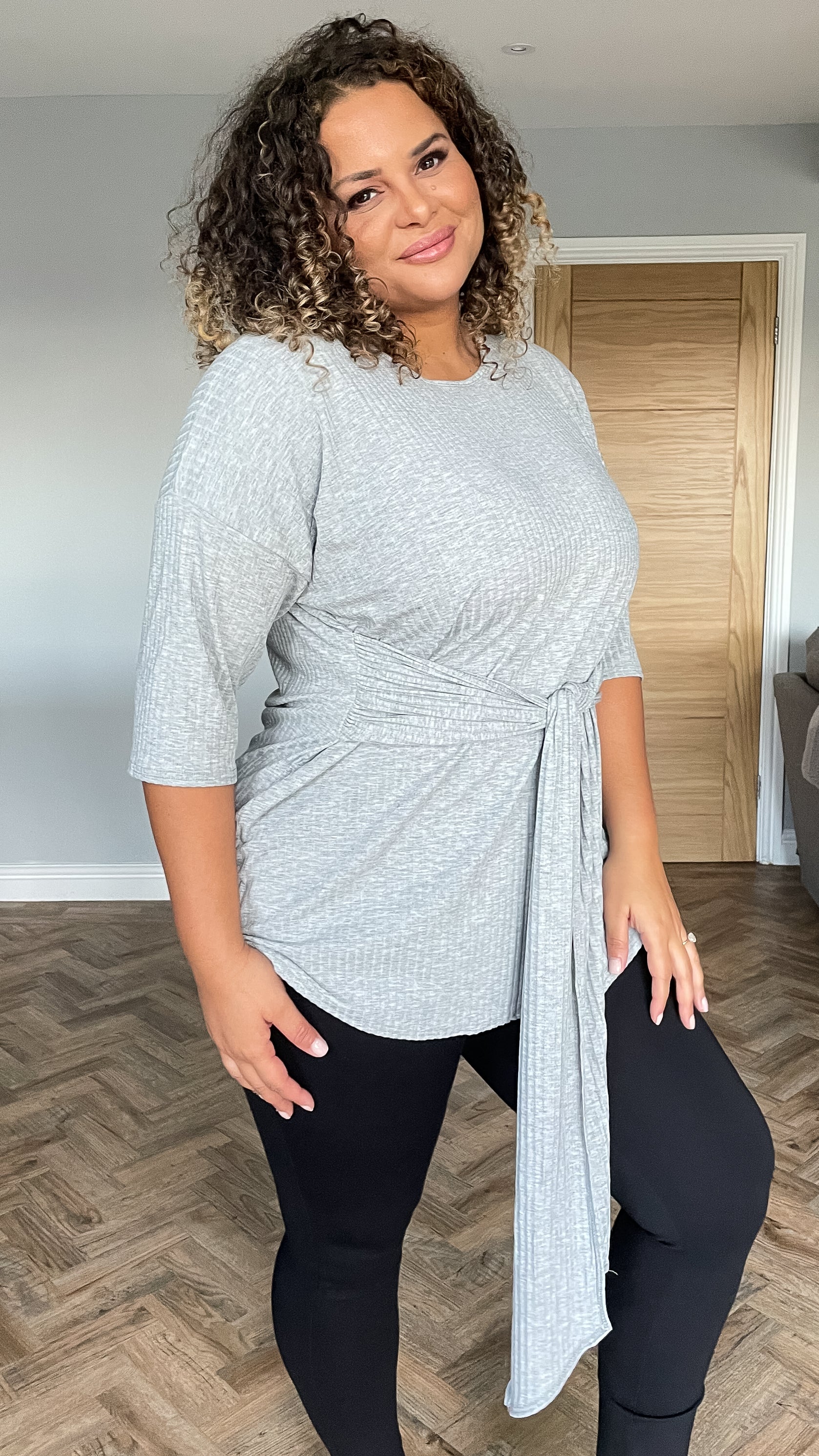 CurveWow Ribbed Short Sleeve Lounge Top Grey - Image 5