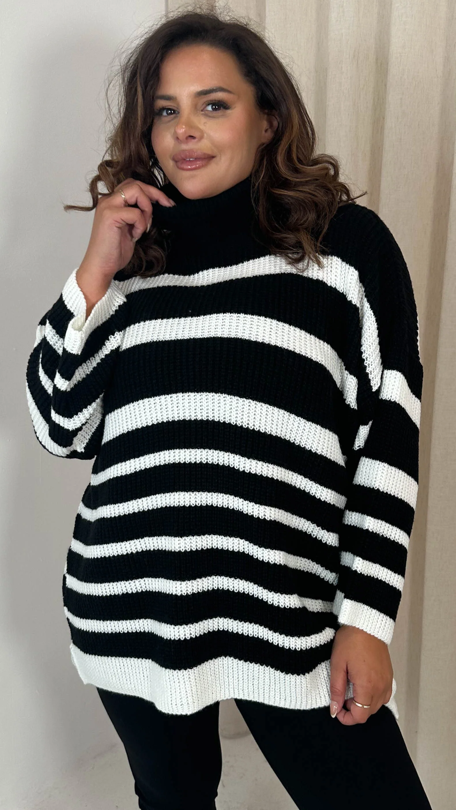 CurveWow Roll Neck Swing Knitted Jumper Black - Image 2