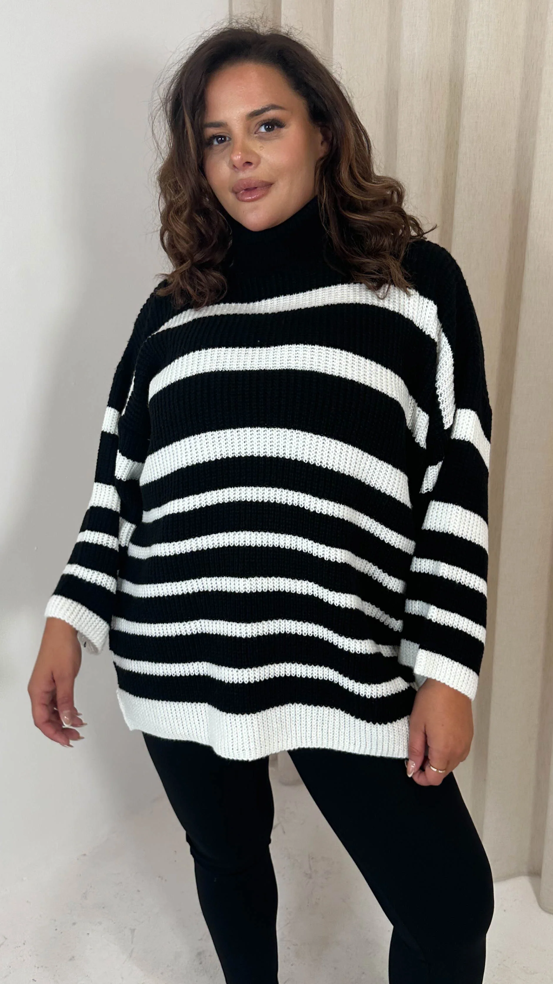 CurveWow Roll Neck Swing Knitted Jumper Black - Image 3