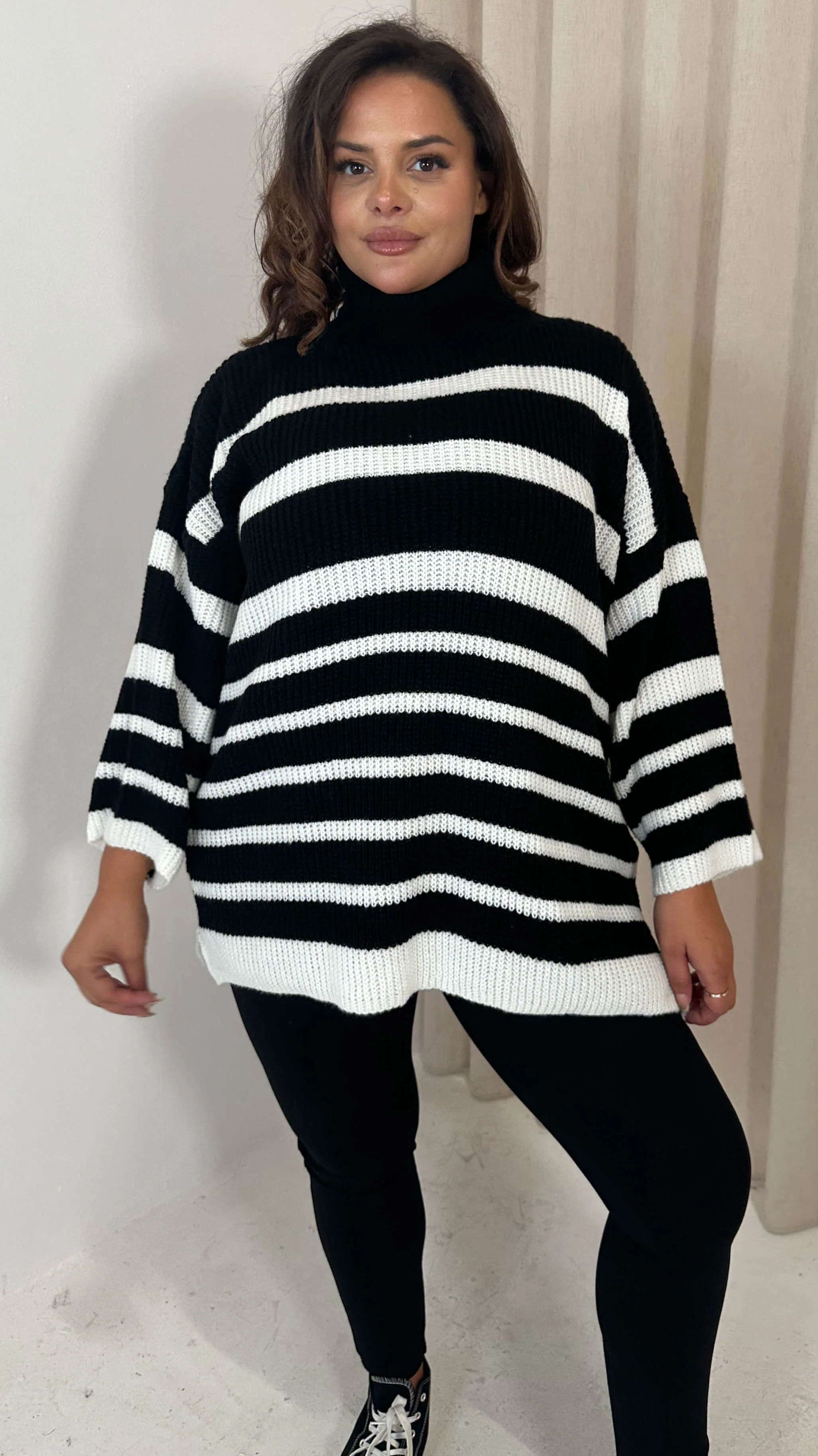 CurveWow Roll Neck Swing Knitted Jumper Black - Image 4