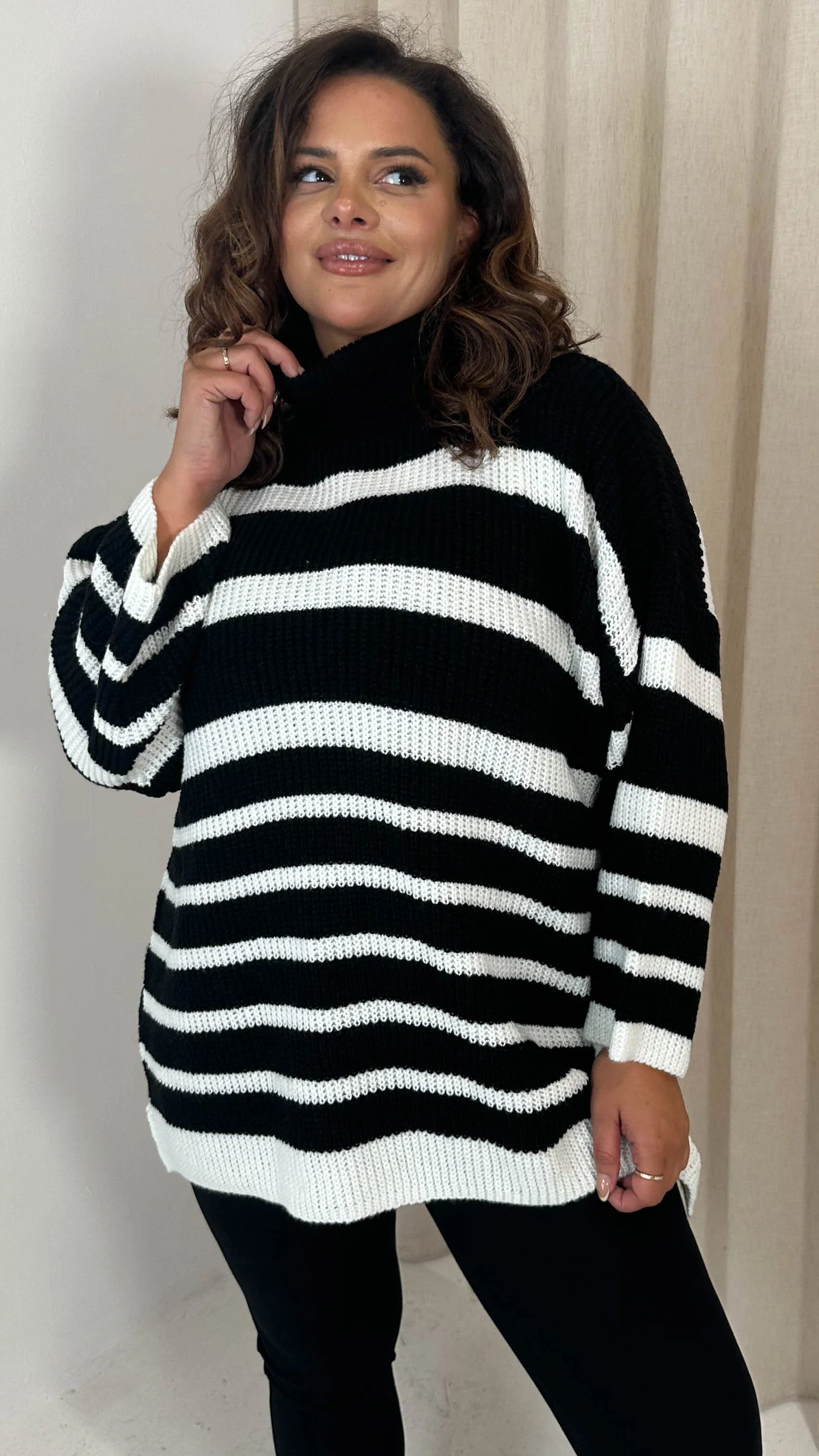 CurveWow Roll Neck Swing Knitted Jumper Black - Image 5