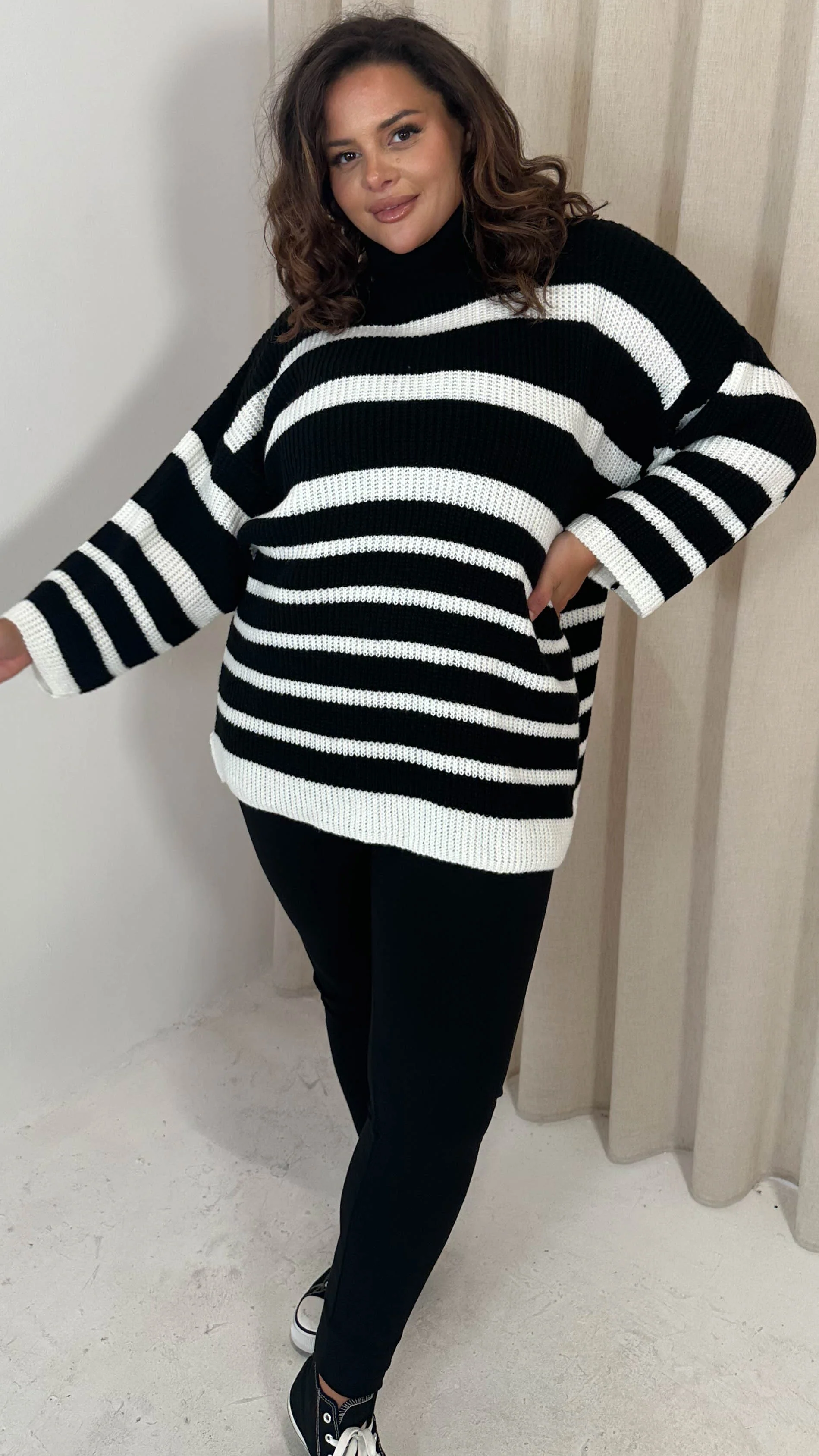 CurveWow Roll Neck Swing Knitted Jumper Black - Image 6