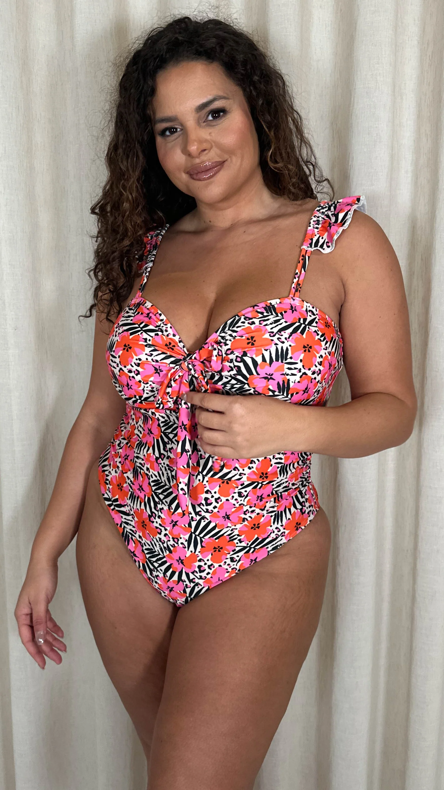 CurveWow Ruffle Printed Strap Swimsuit Animal Floral - Image 3