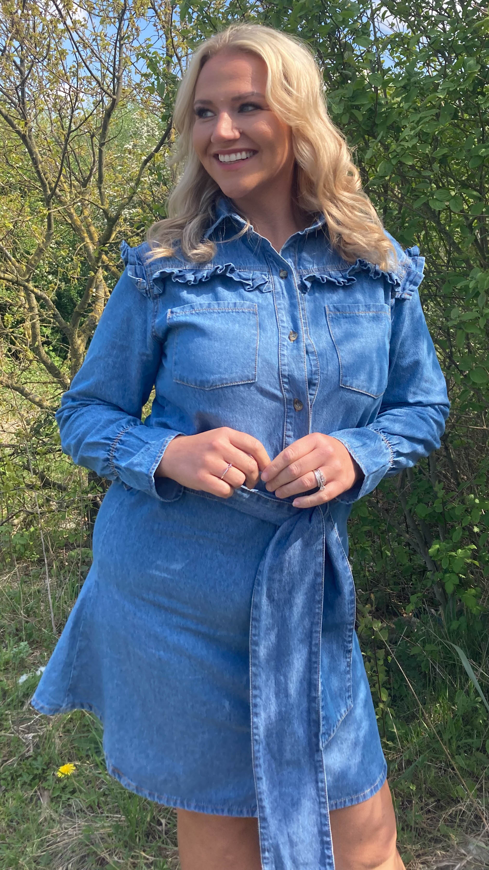 CurveWow Ruffle Denim Shirt Dress - Image 2