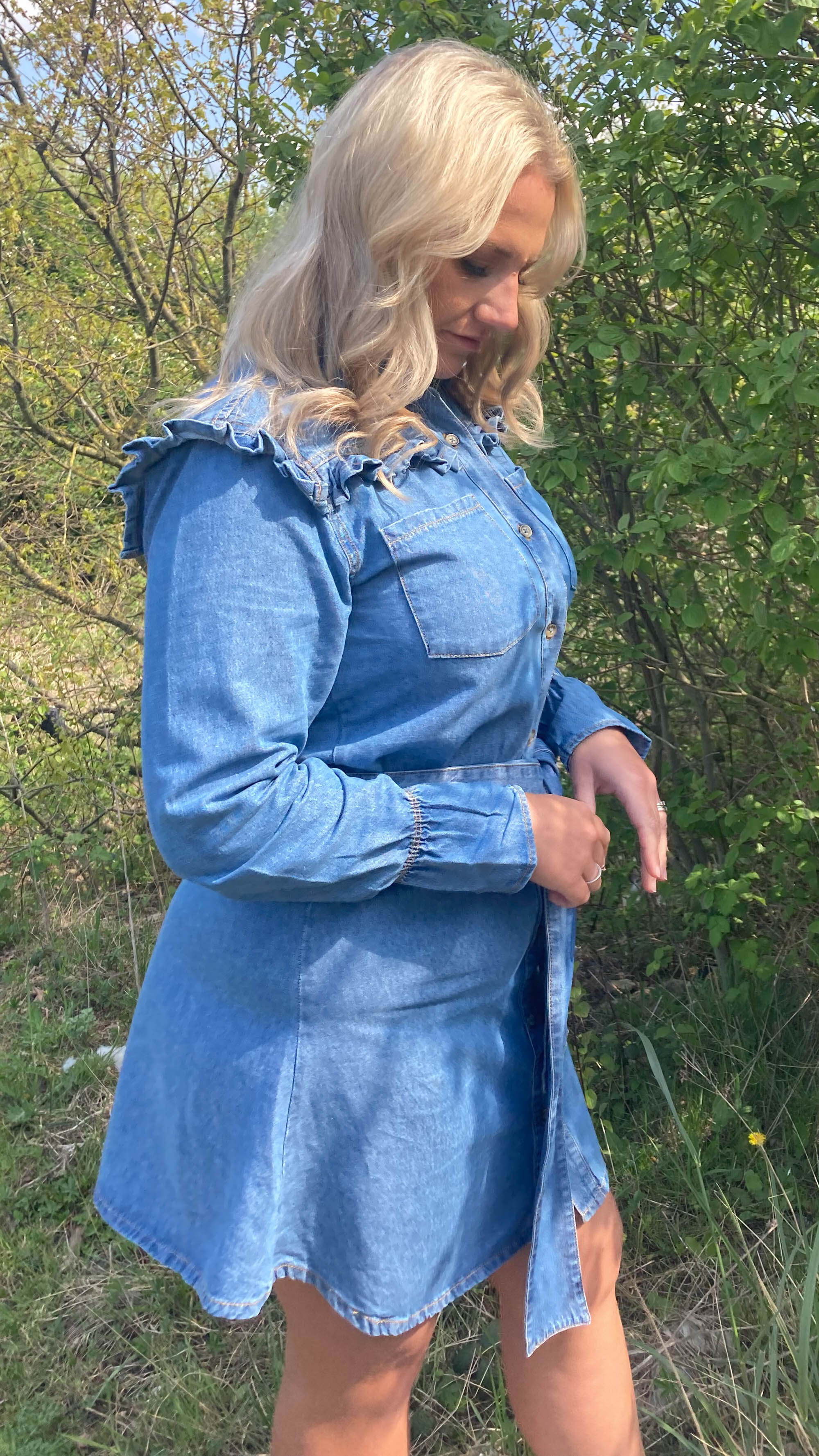CurveWow Ruffle Denim Shirt Dress - Image 5