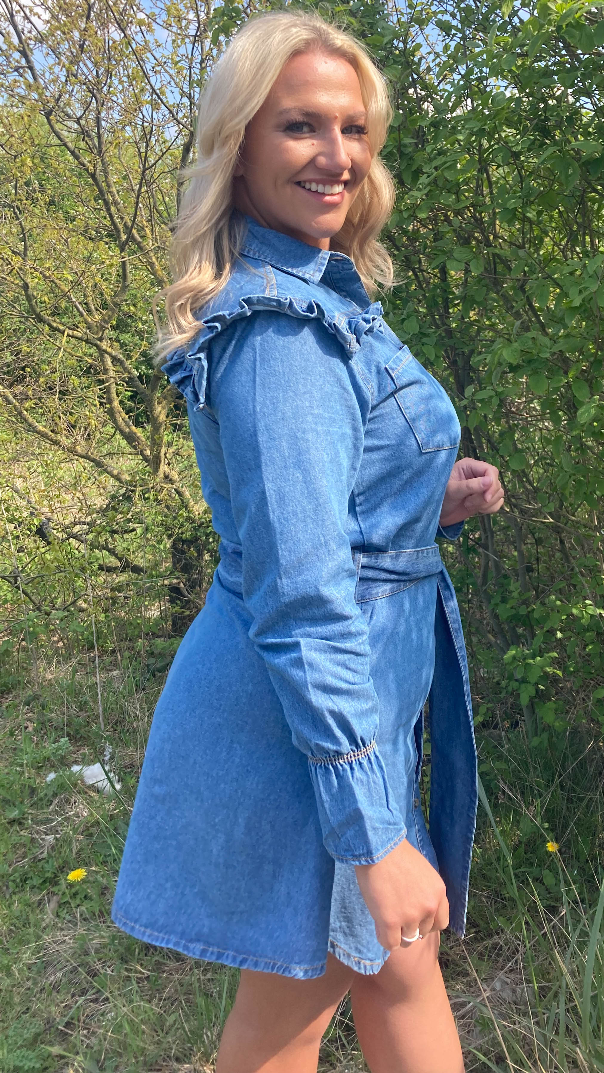 CurveWow Ruffle Denim Shirt Dress - Image 6