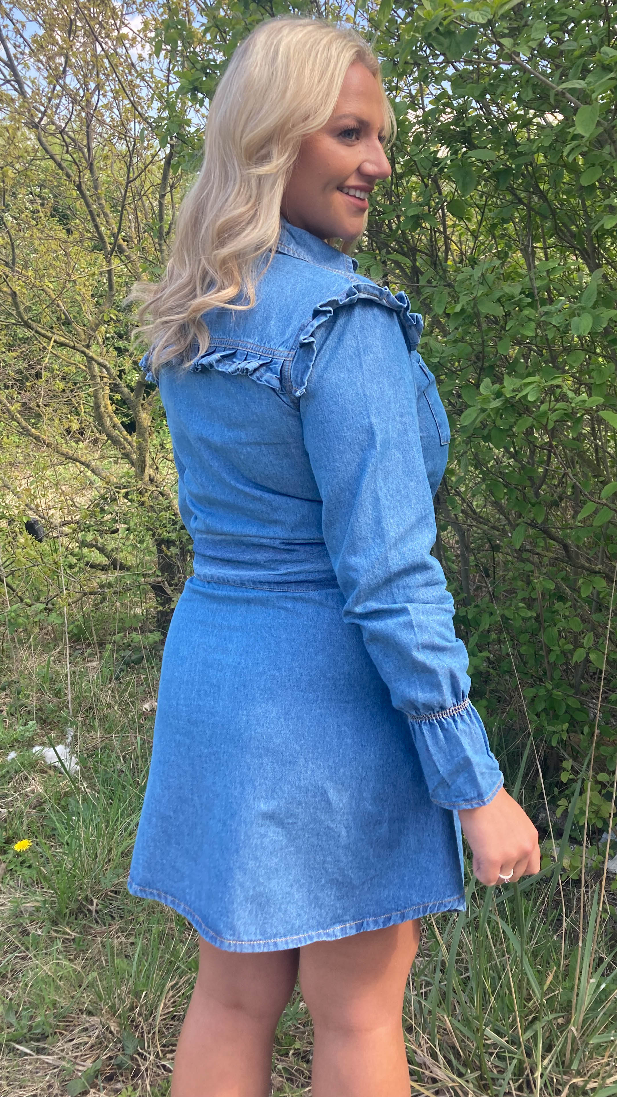 CurveWow Ruffle Denim Shirt Dress - Image 7