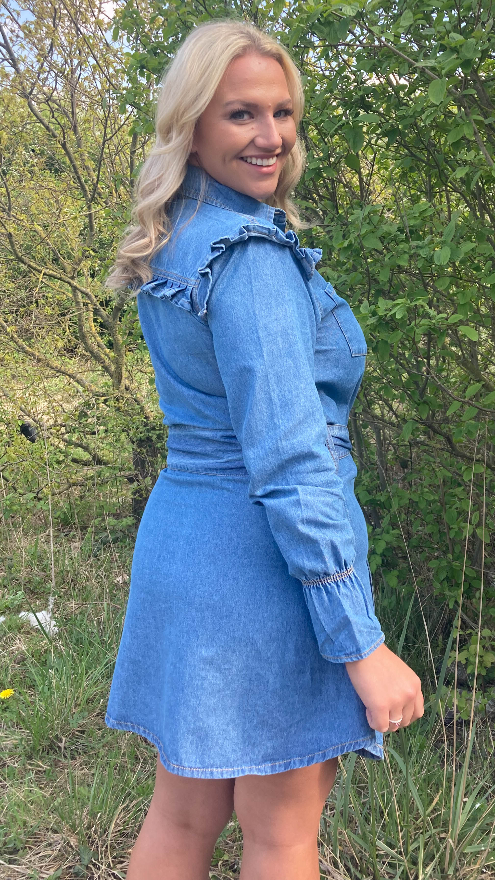 CurveWow Ruffle Denim Shirt Dress - Image 8
