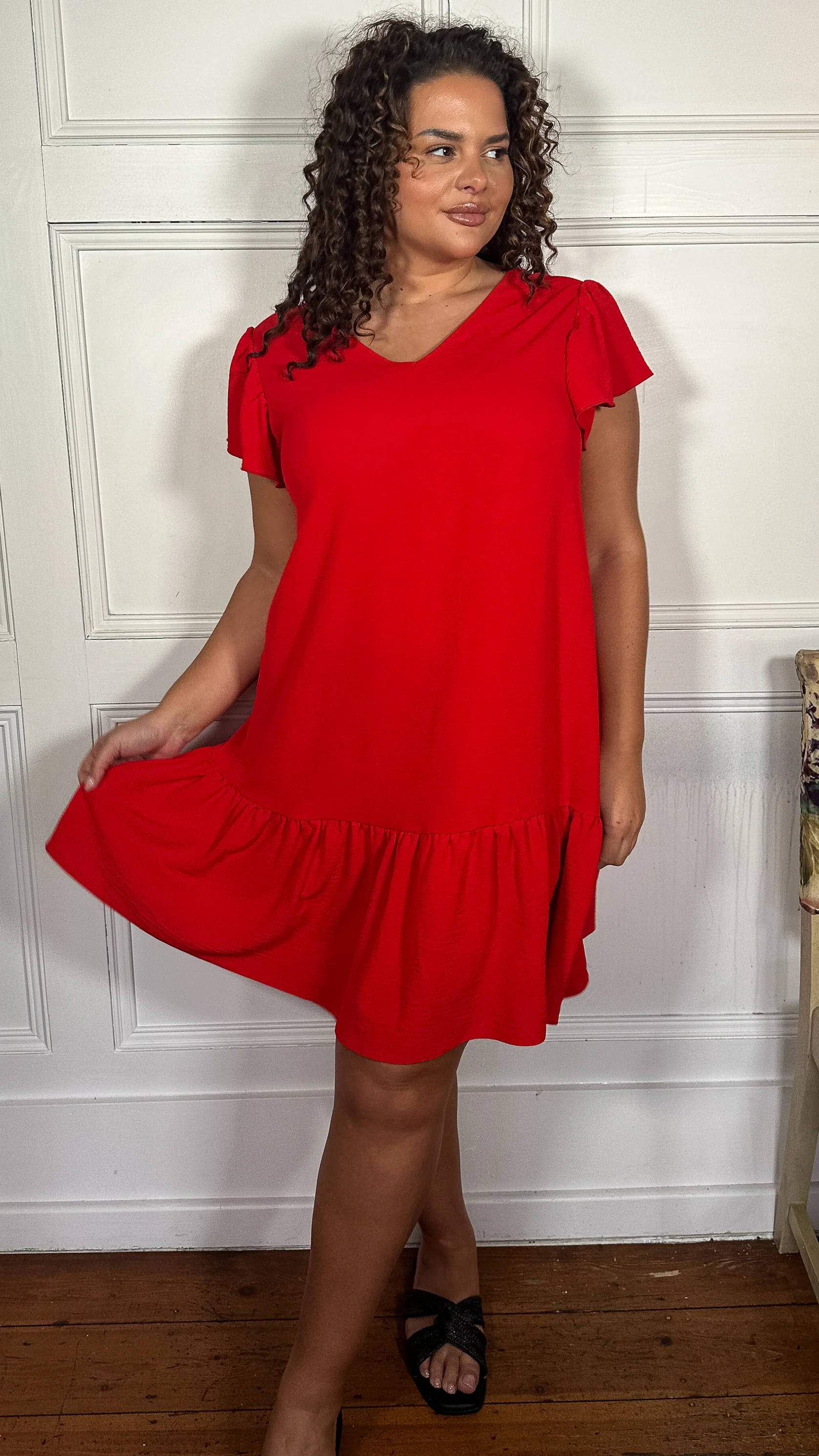 CurveWow Ruffle Tiered Mini Dress Red - Image 3