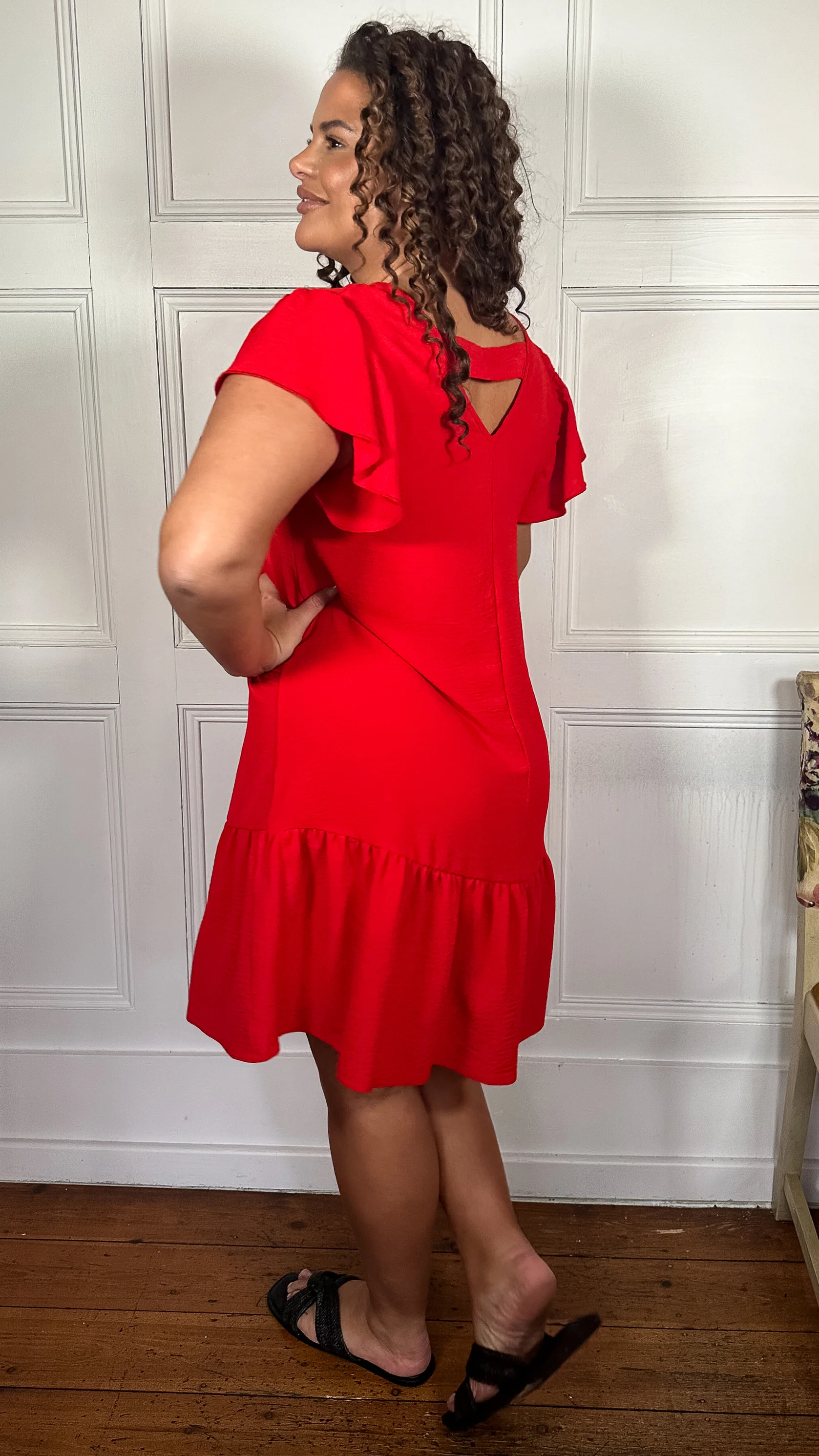 CurveWow Ruffle Tiered Mini Dress Red - Image 4