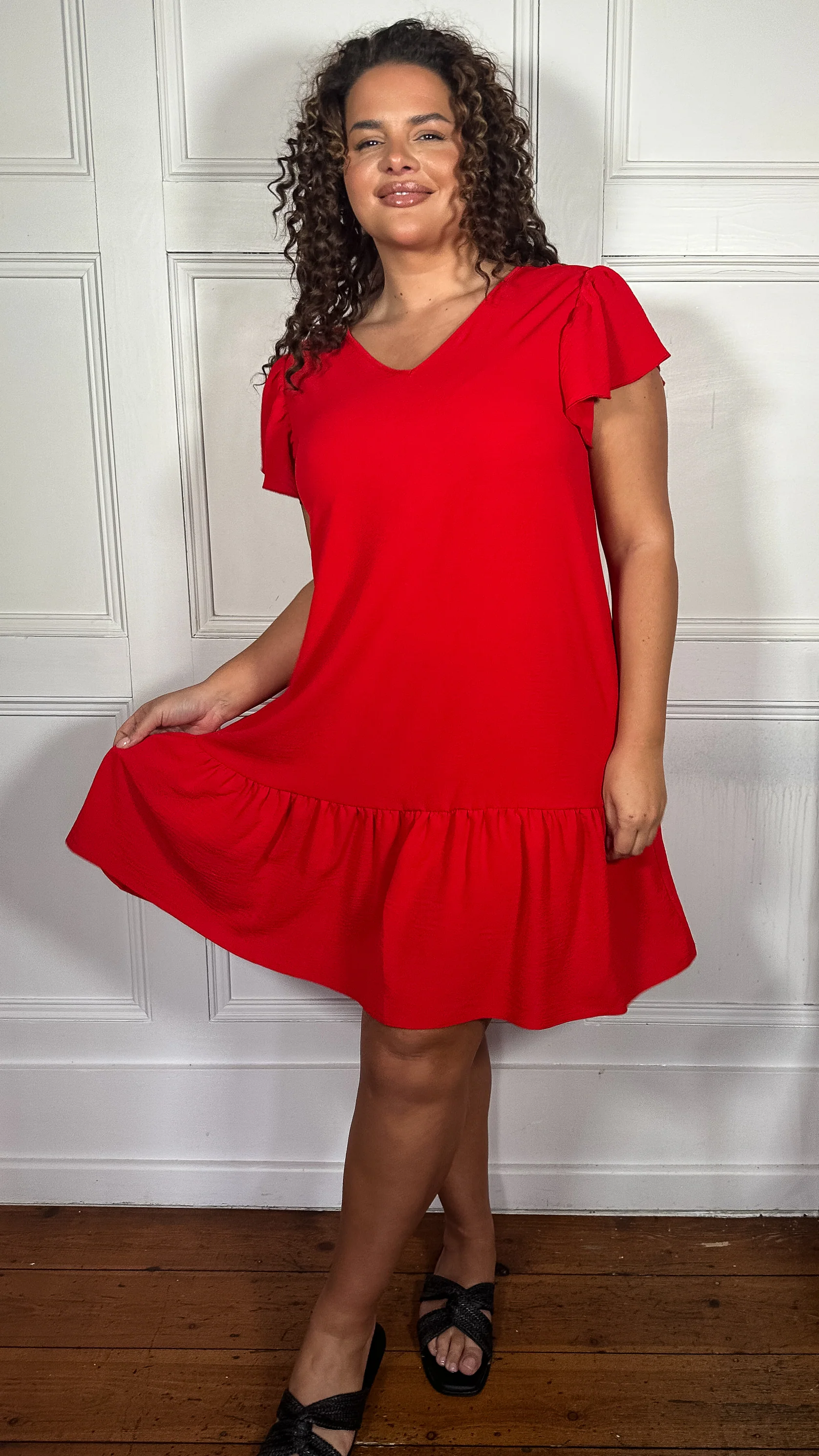 CurveWow Ruffle Tiered Mini Dress Red - Image 5