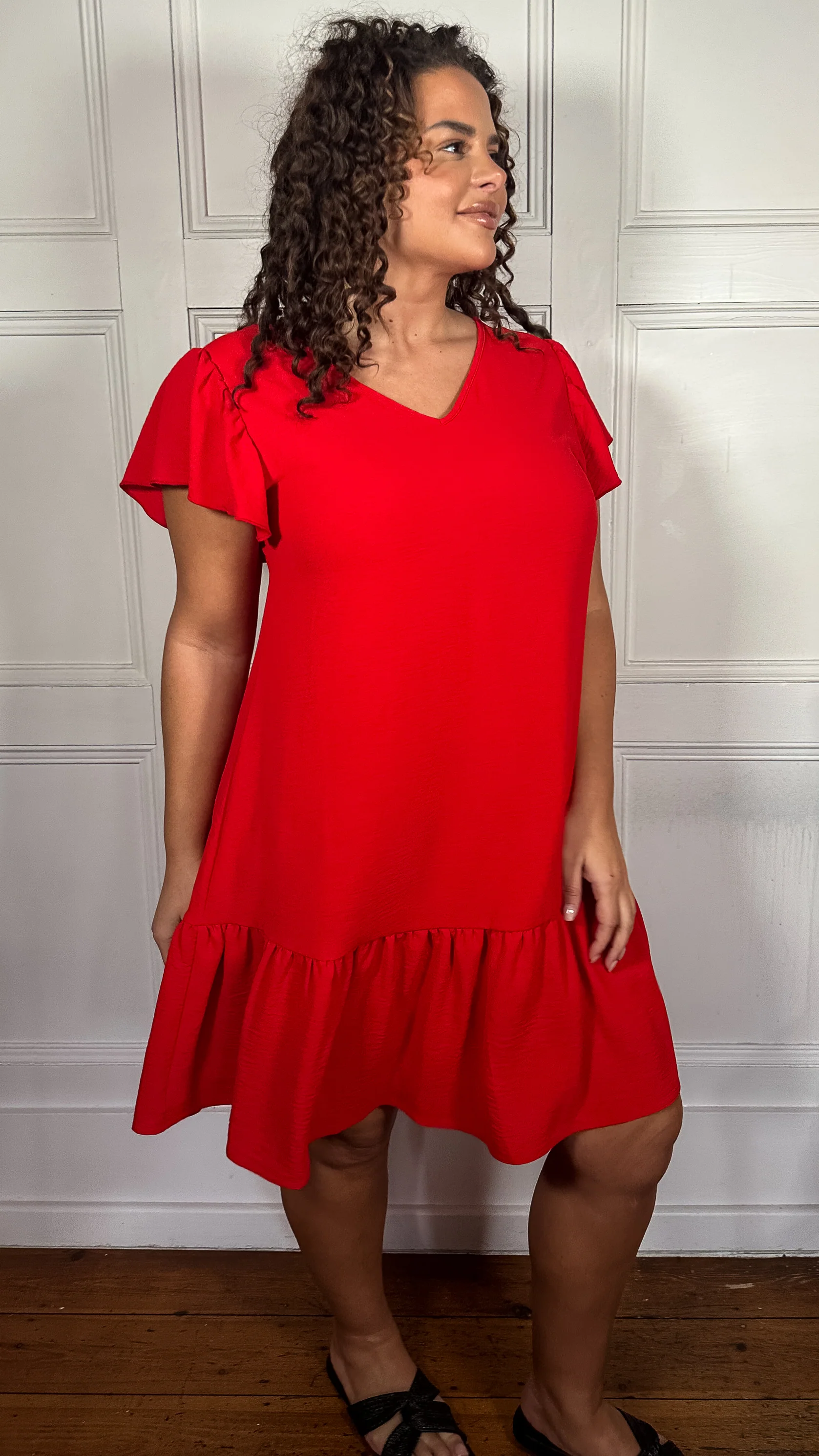 CurveWow Ruffle Tiered Mini Dress Red - Image 6