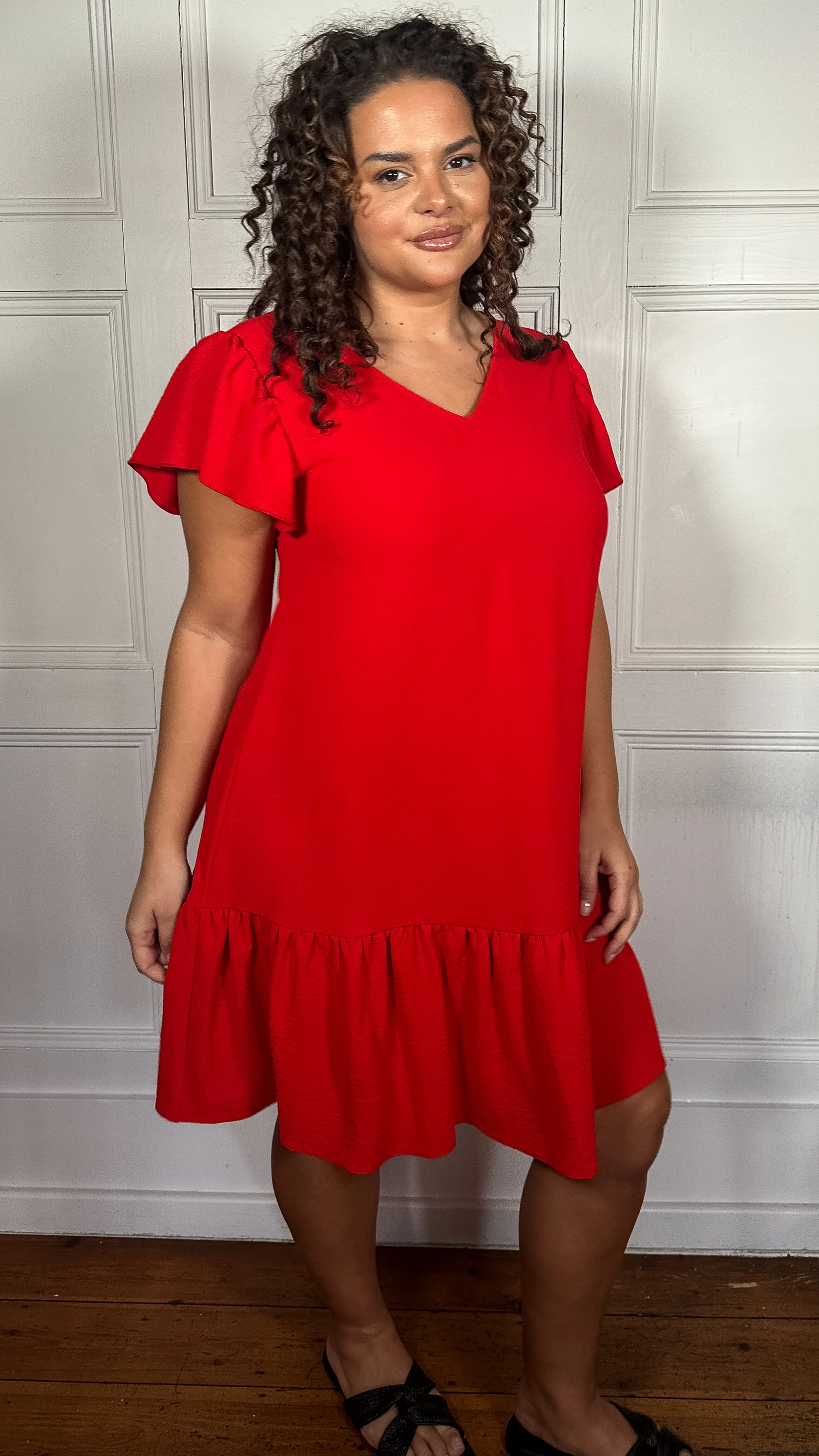 CurveWow Ruffle Tiered Mini Dress Red - Image 7